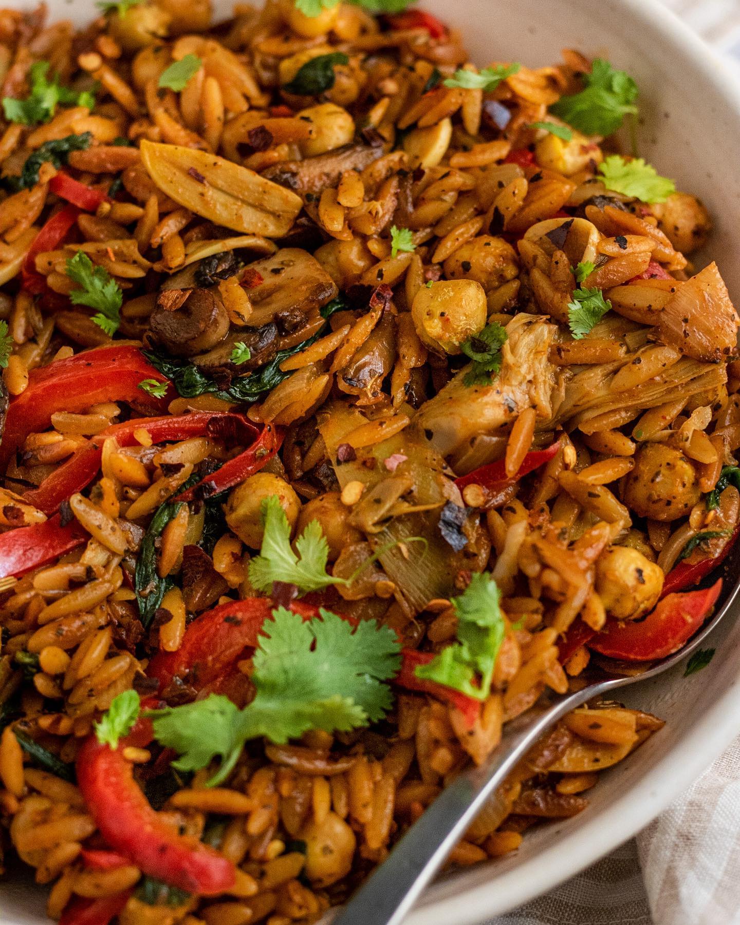 One Skillet Toasted Garlic and Chickpea Orzo