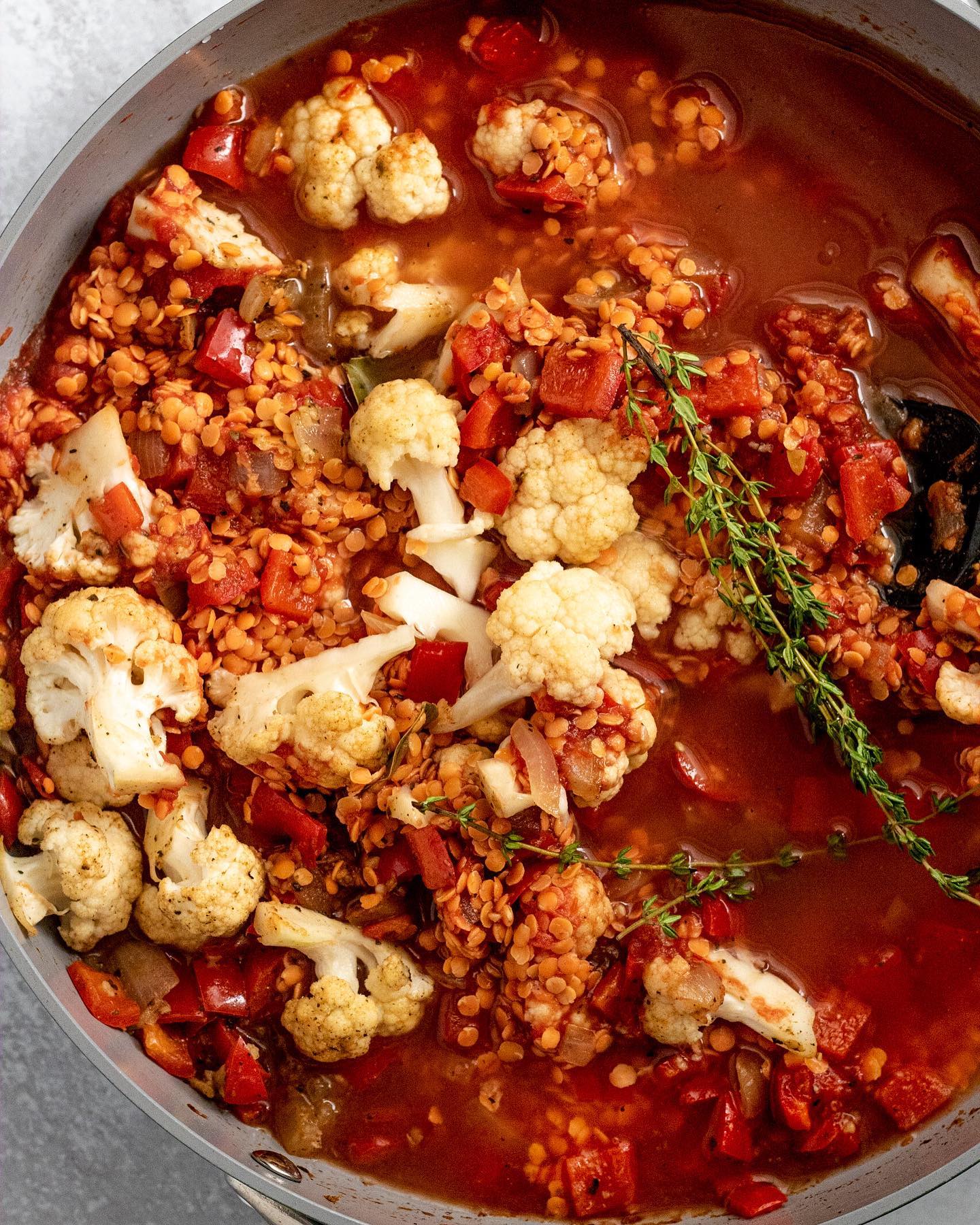 Sautéed Garlic and Cauliflower Red Lentil Stew
