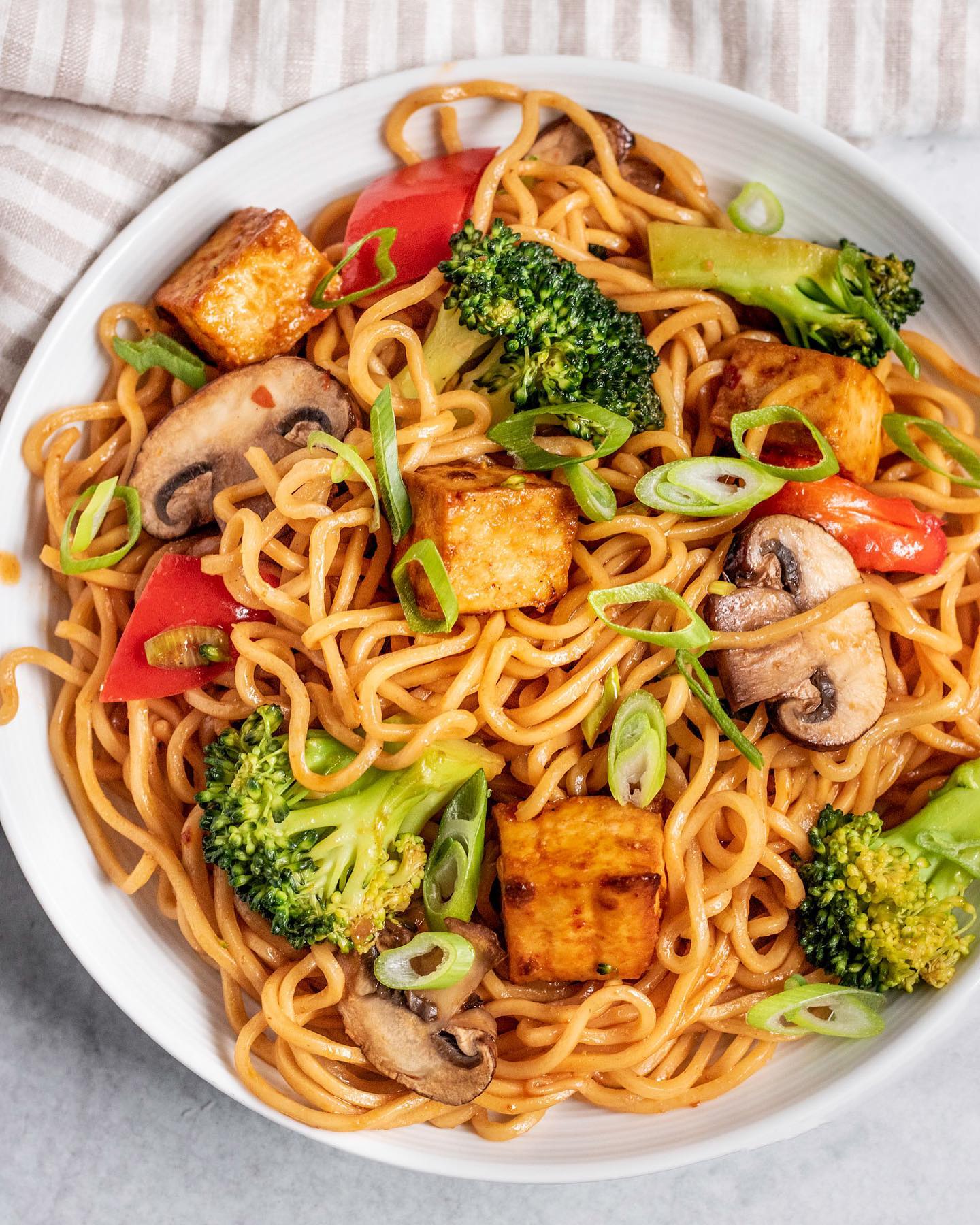Spicy Sriracha Tofu Noodle Stir-Fry