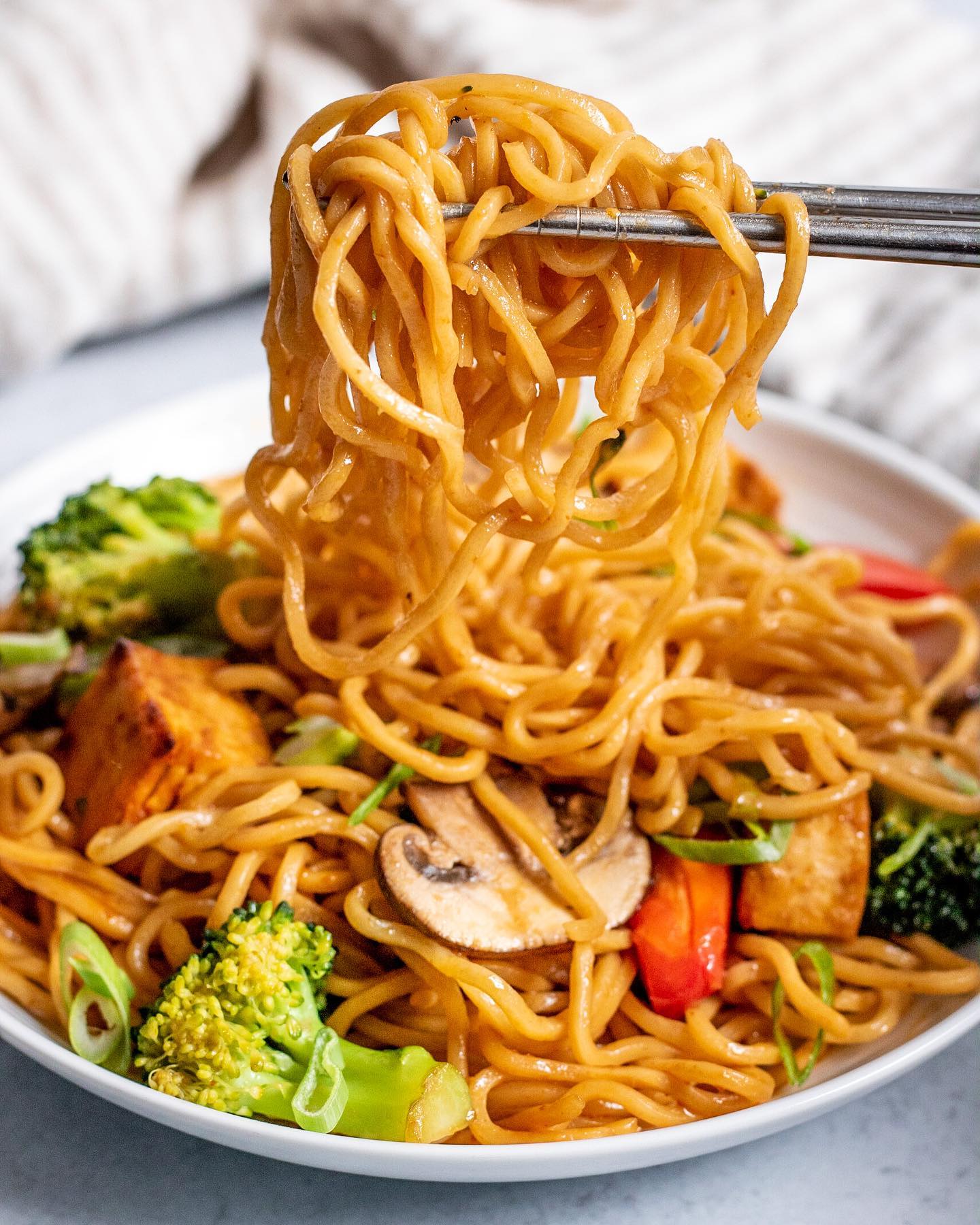 Spicy Sriracha Tofu Noodle Stir-Fry