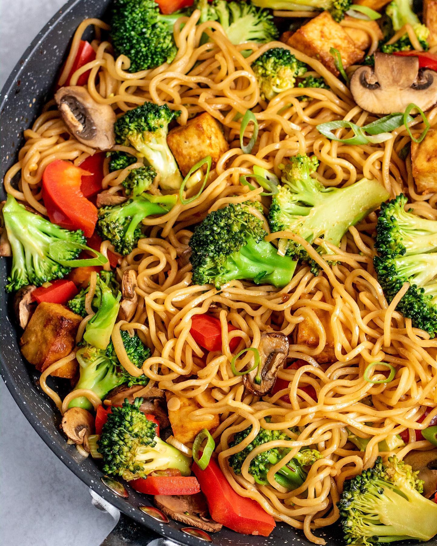Spicy Sriracha Tofu Noodle Stir-Fry
