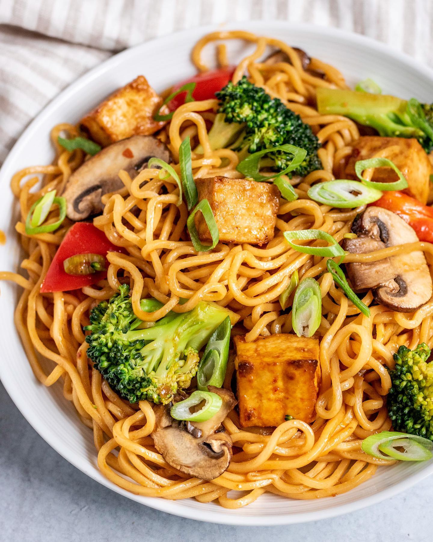 Spicy Sriracha Tofu Noodle Stir-Fry