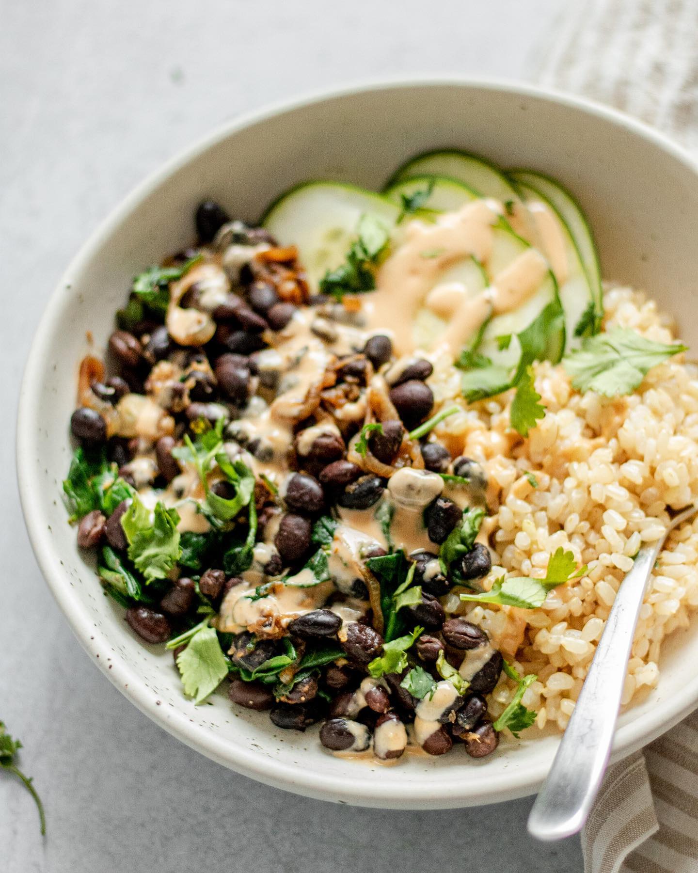 Ginger Black Bean Bowl with Creamy Ginger Sriracha Dressing