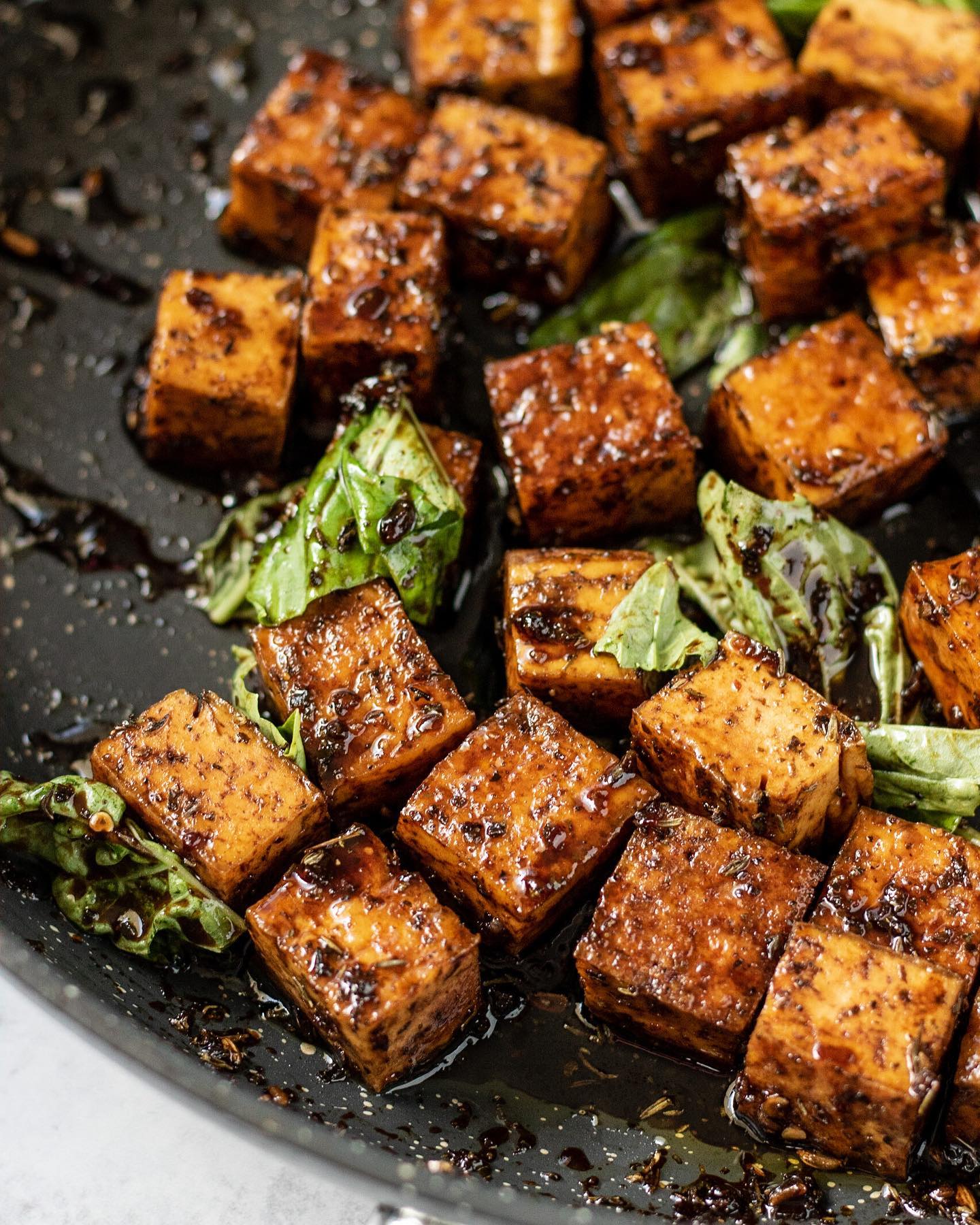 Balsamic Tofu with Basil and Fennel Seeds