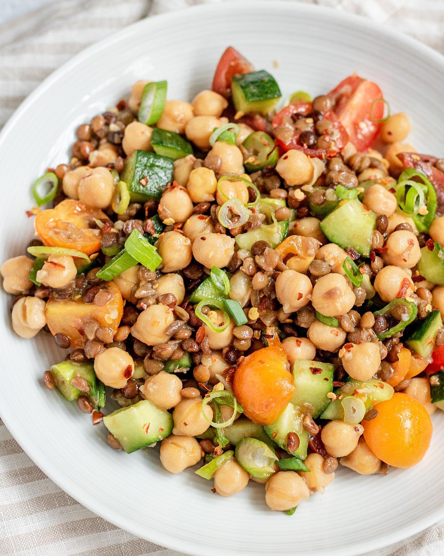 Tangy Marinated Chickpea Lentil Salad