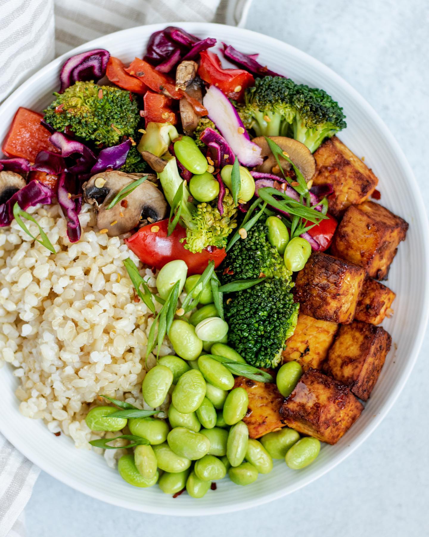 Baked Garlic Chili Tofu with Sautéed Veggies