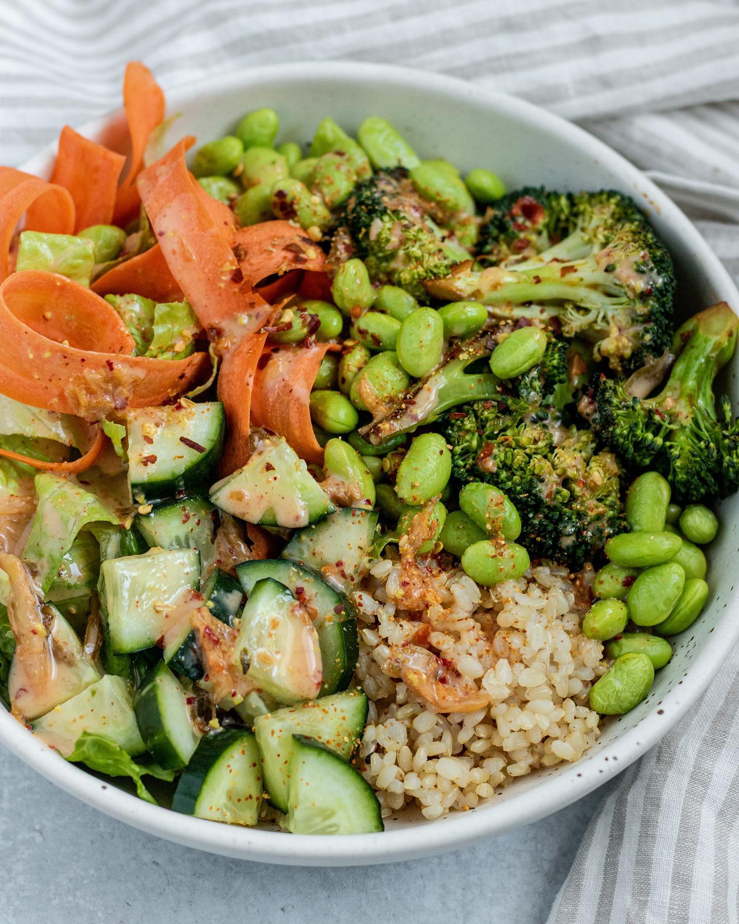 Warm Edamame Nourish Bowl with Garlic Chili Mayo