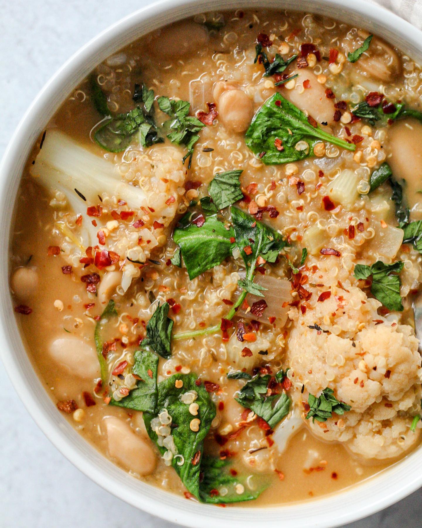 Creamy Cauliflower Quinoa Soup with Herbs and Spices
