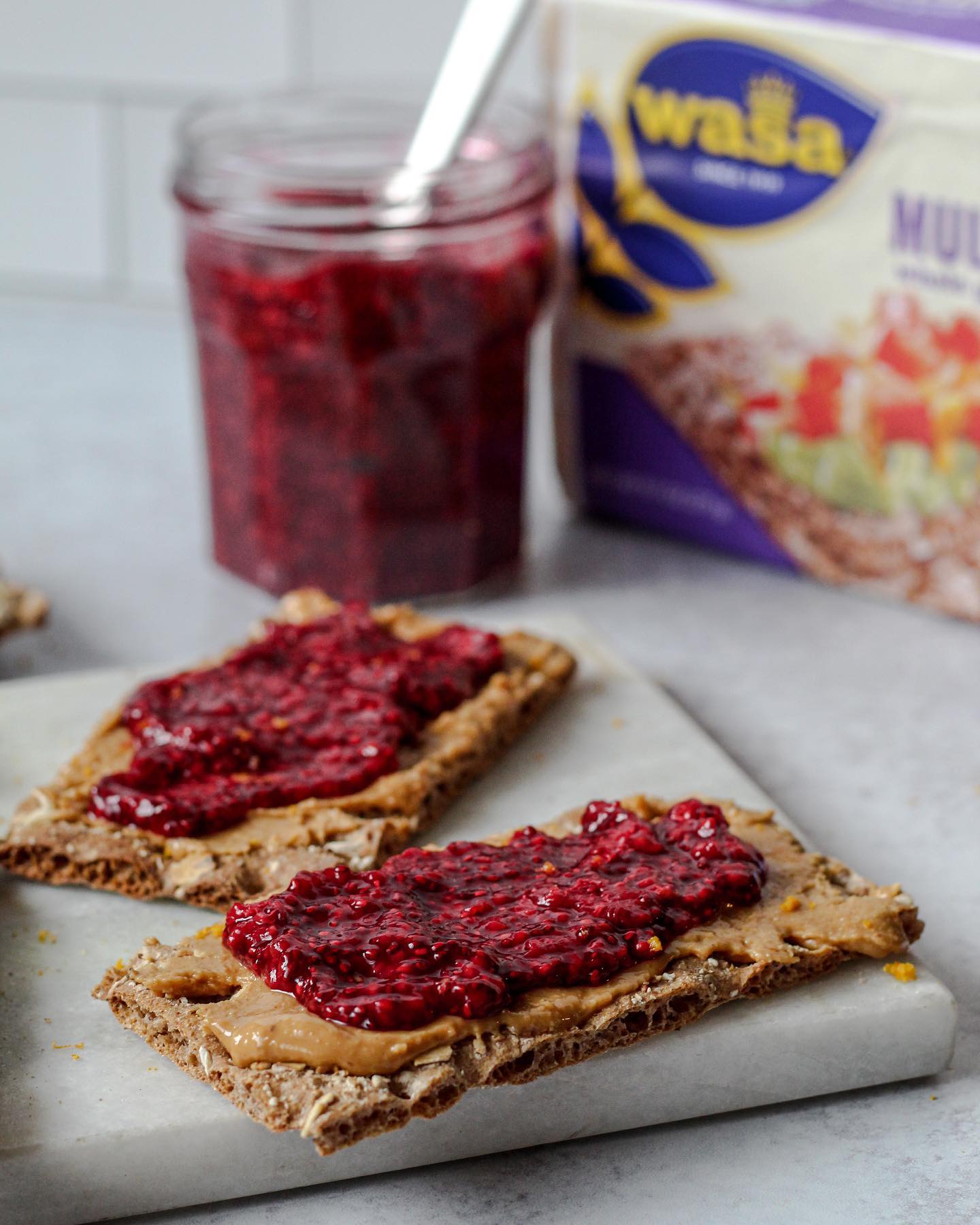Raspberry Orange Chia Jam Pb&j on Multigrain Wasa Crispbread