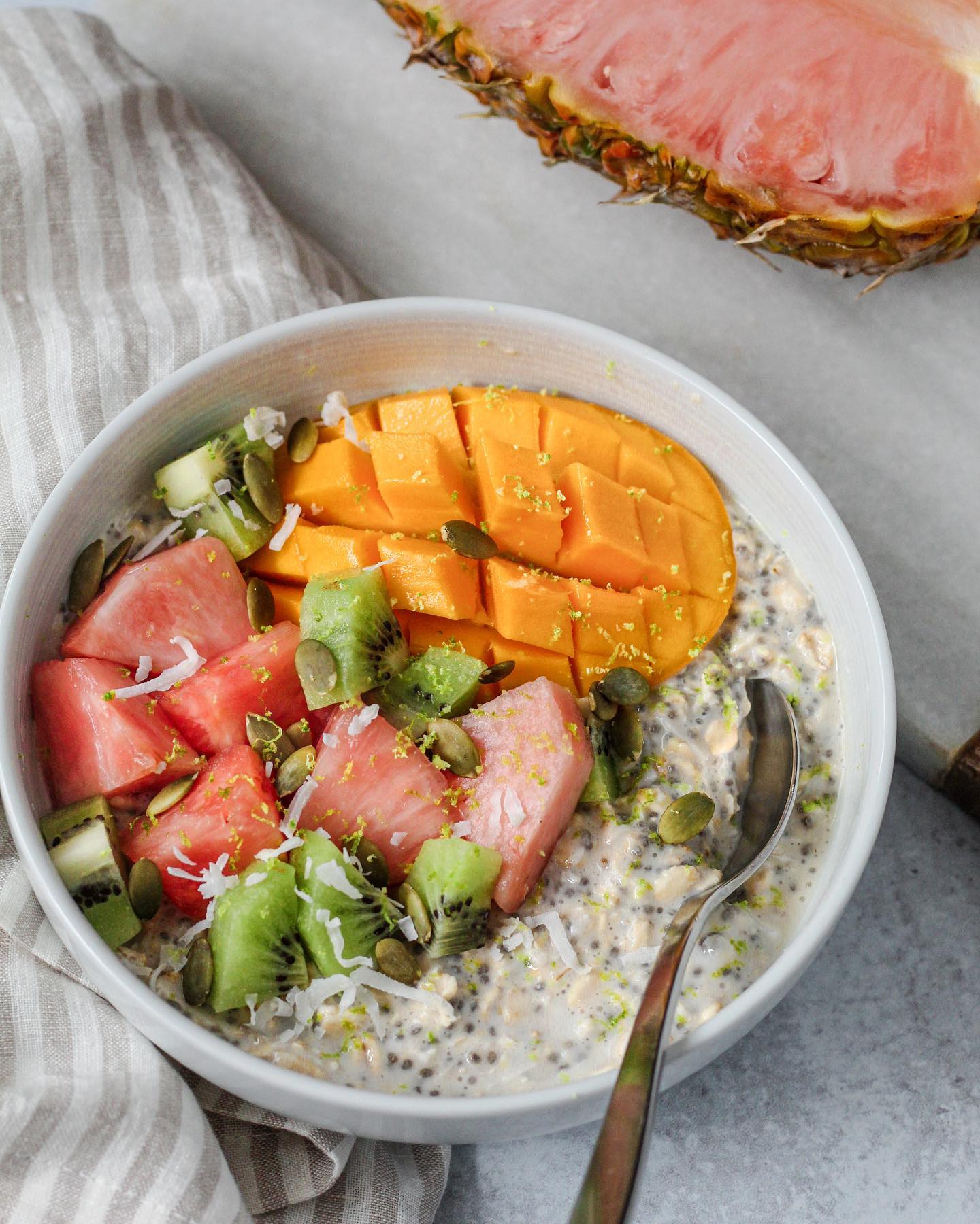 Tropical Escape Coconut Lime Overnight Oats with Pink Glow Pineapple