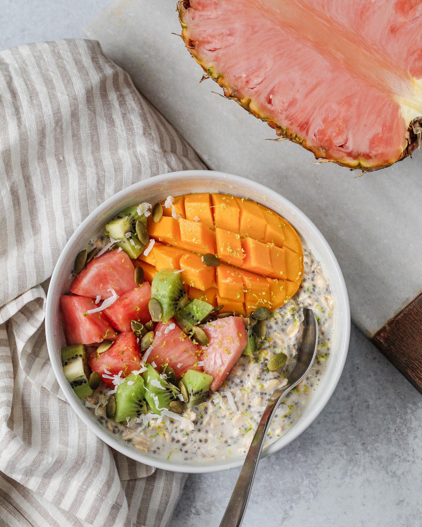 Tropical Escape Coconut Lime Overnight Oats with Pink Glow Pineapple