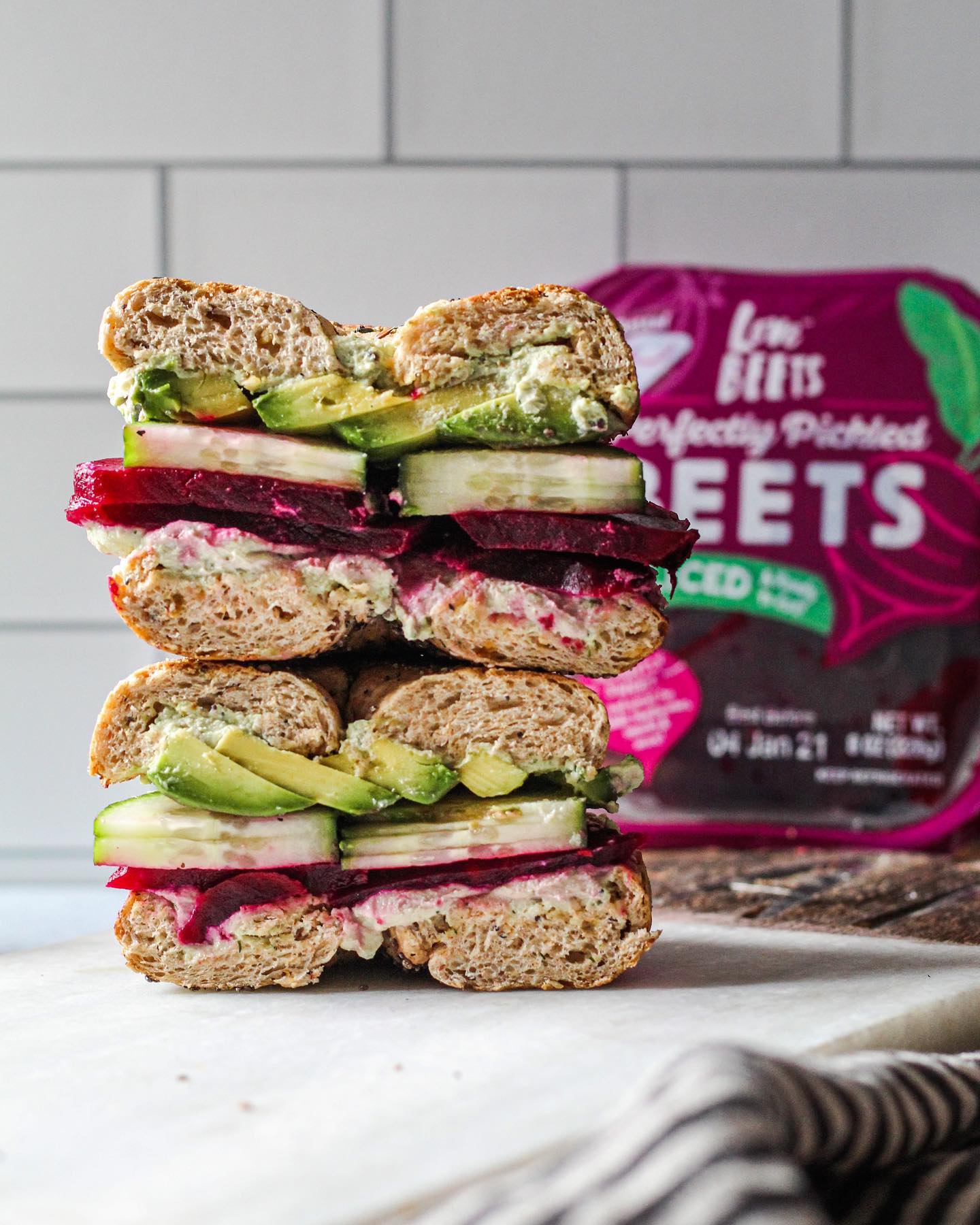 Herby Tofu Breakfast Sandwich with Pickled Beets