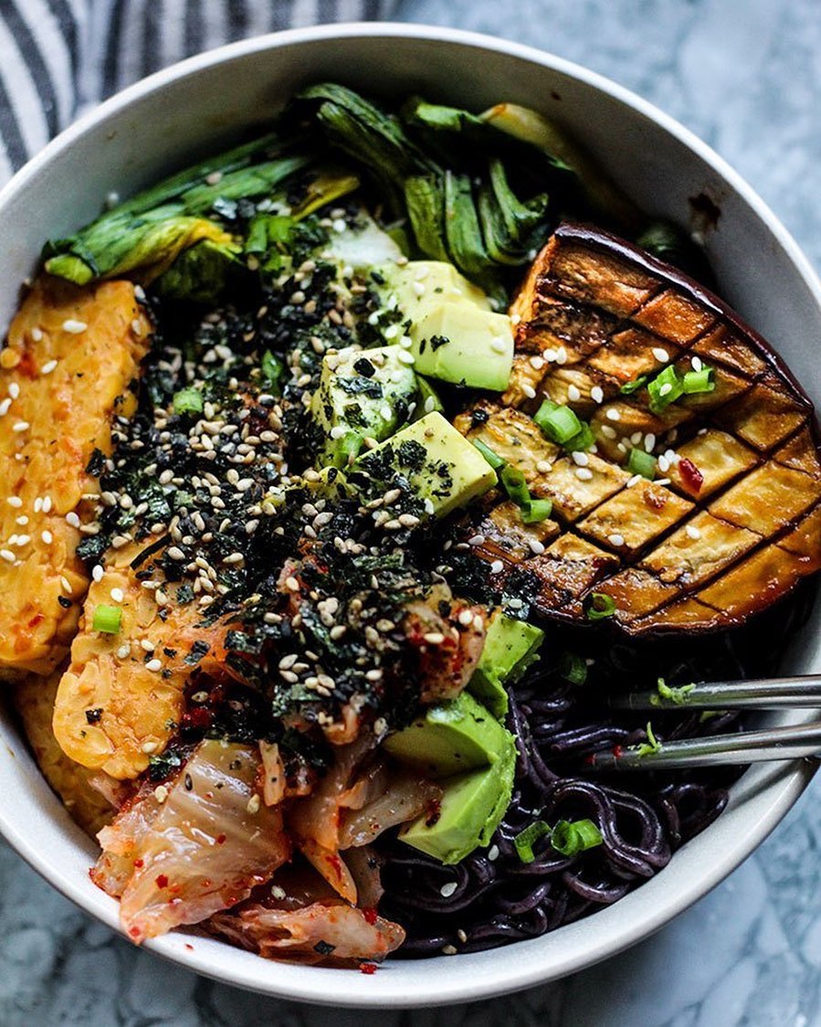 Miso Glazed Eggplant Bowl with Tempeh