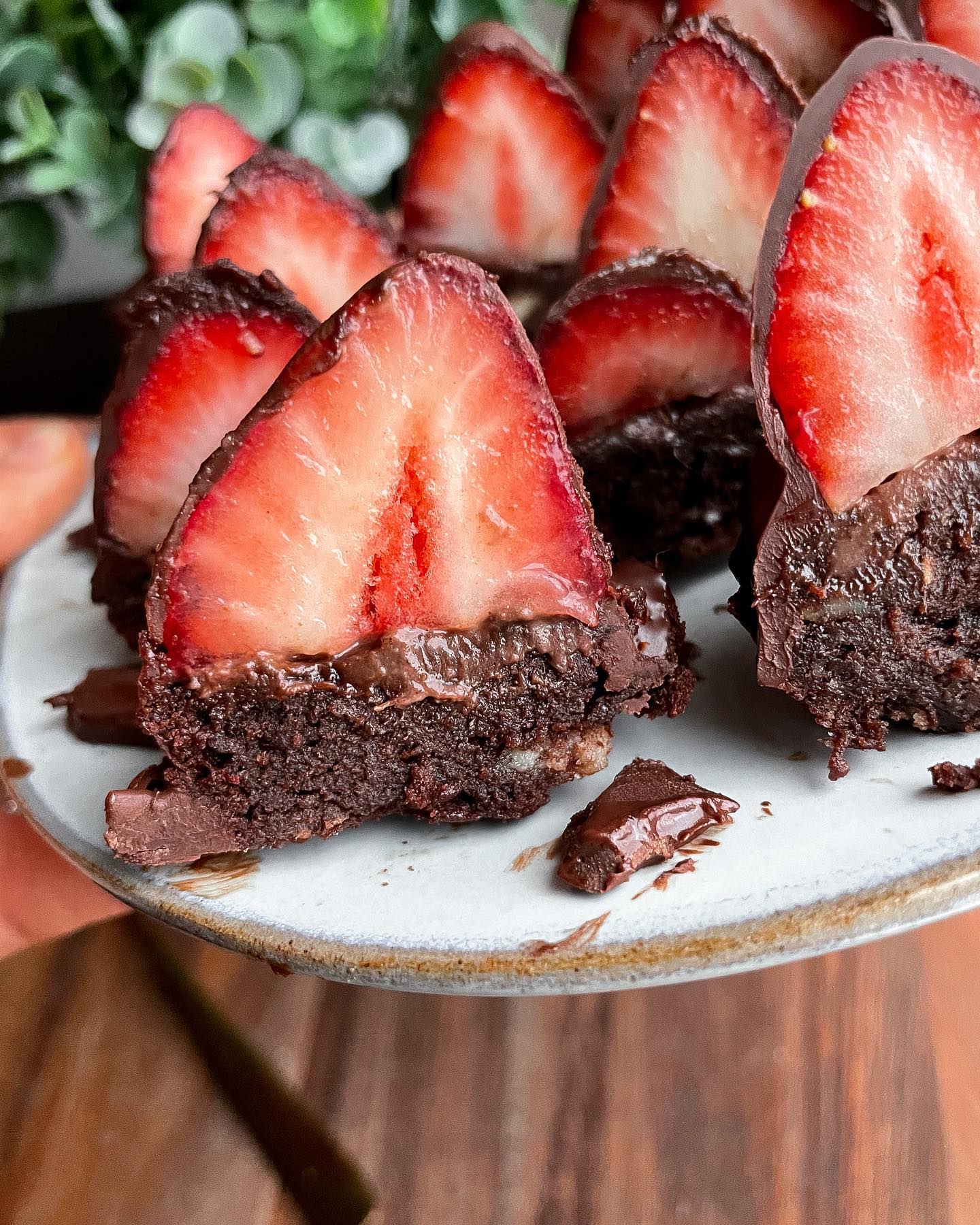 Vegan Chocolate Covered Strawberry Brownie Bites