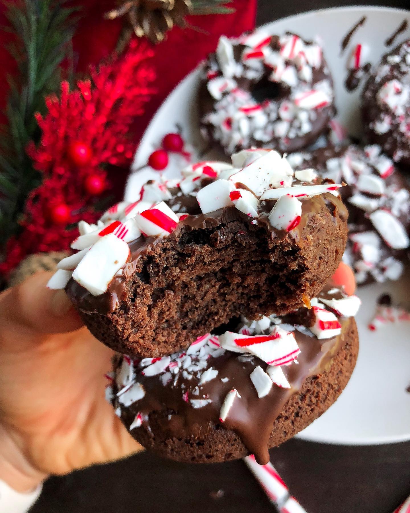 Festive Peppermint Chocolate Donuts