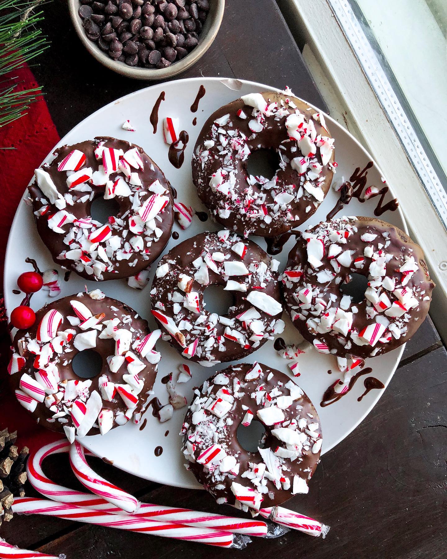 Festive Peppermint Chocolate Donuts