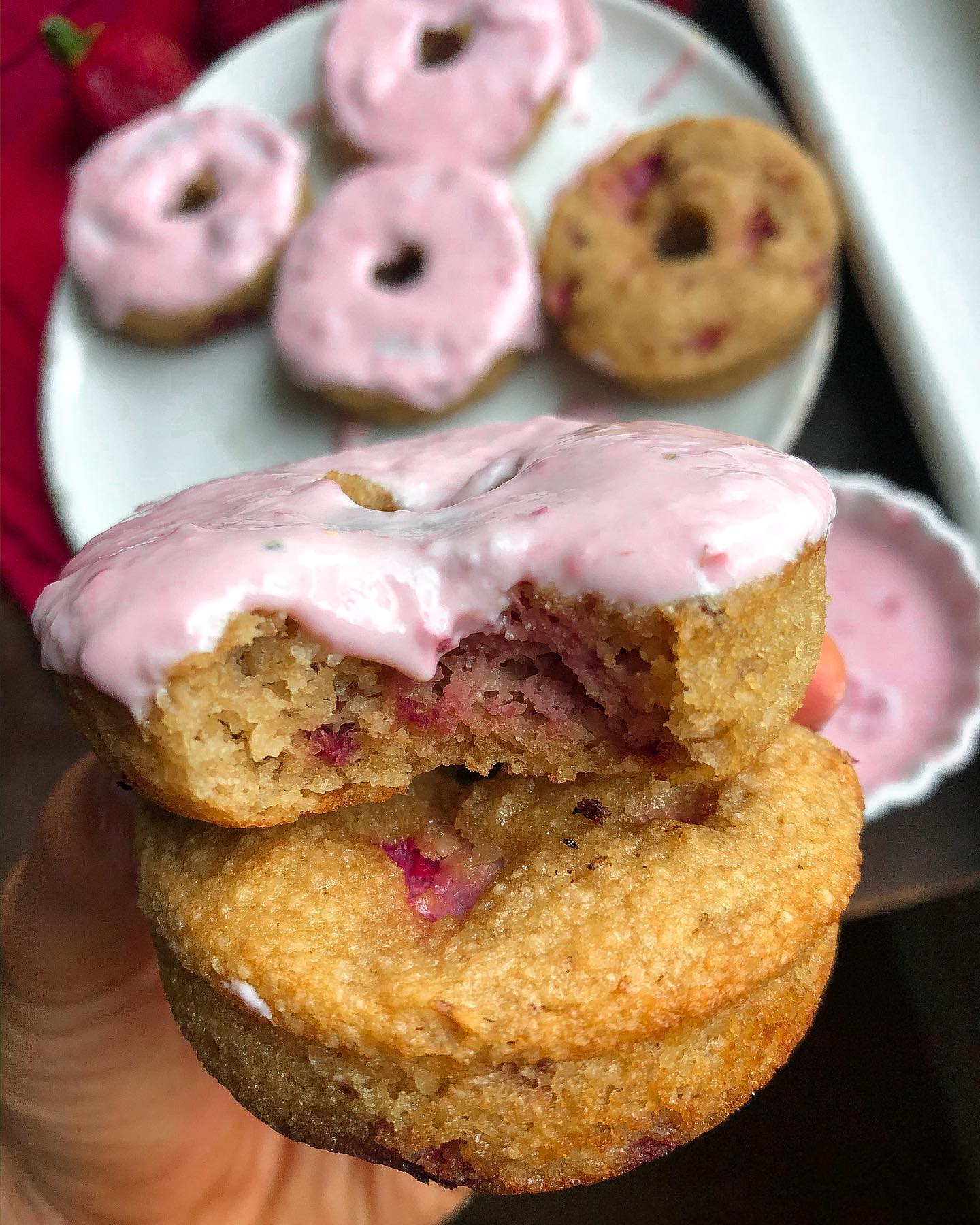 Strawberry Donuts with Greek Yogurt Icing
