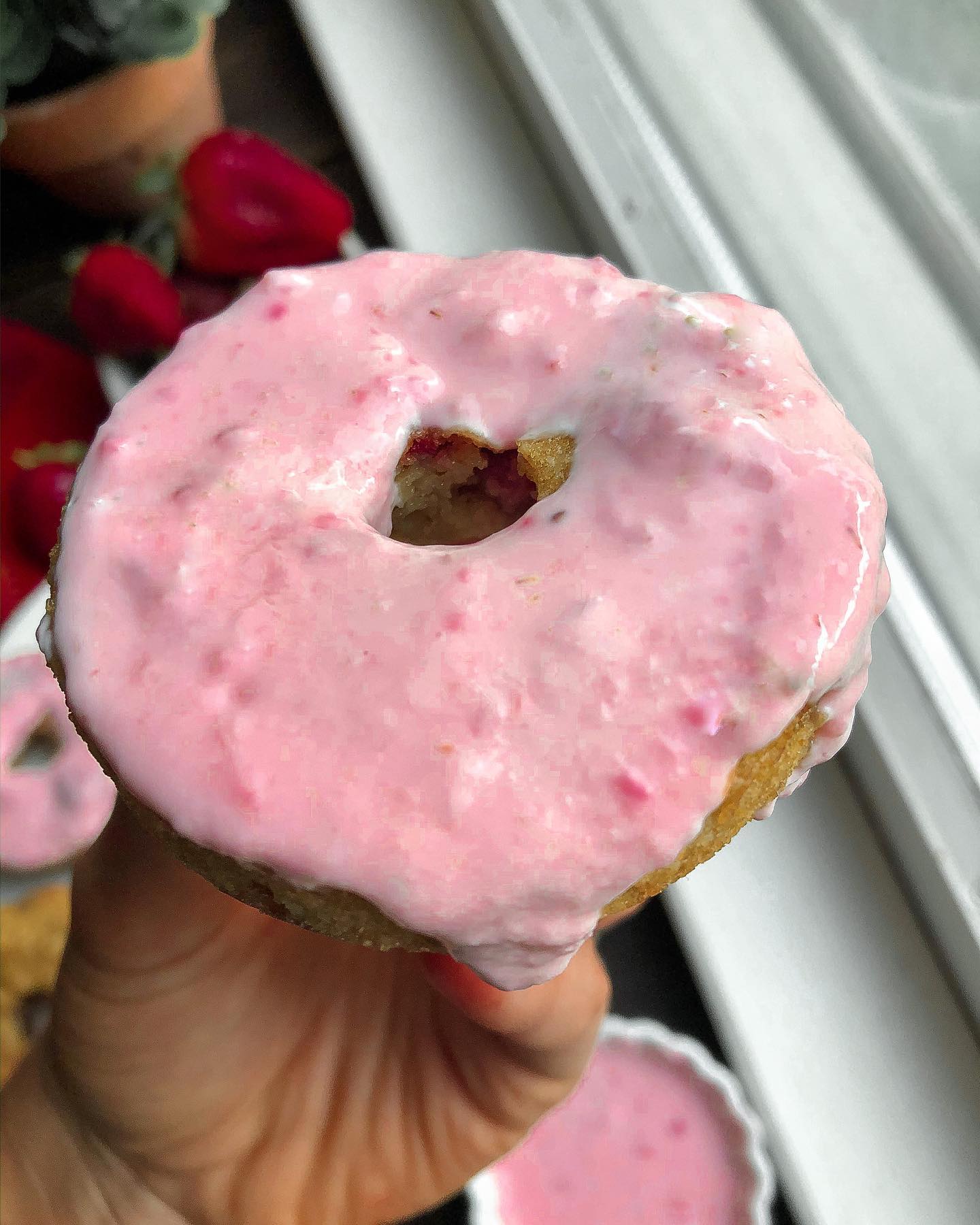 Strawberry Donuts with Greek Yogurt Icing