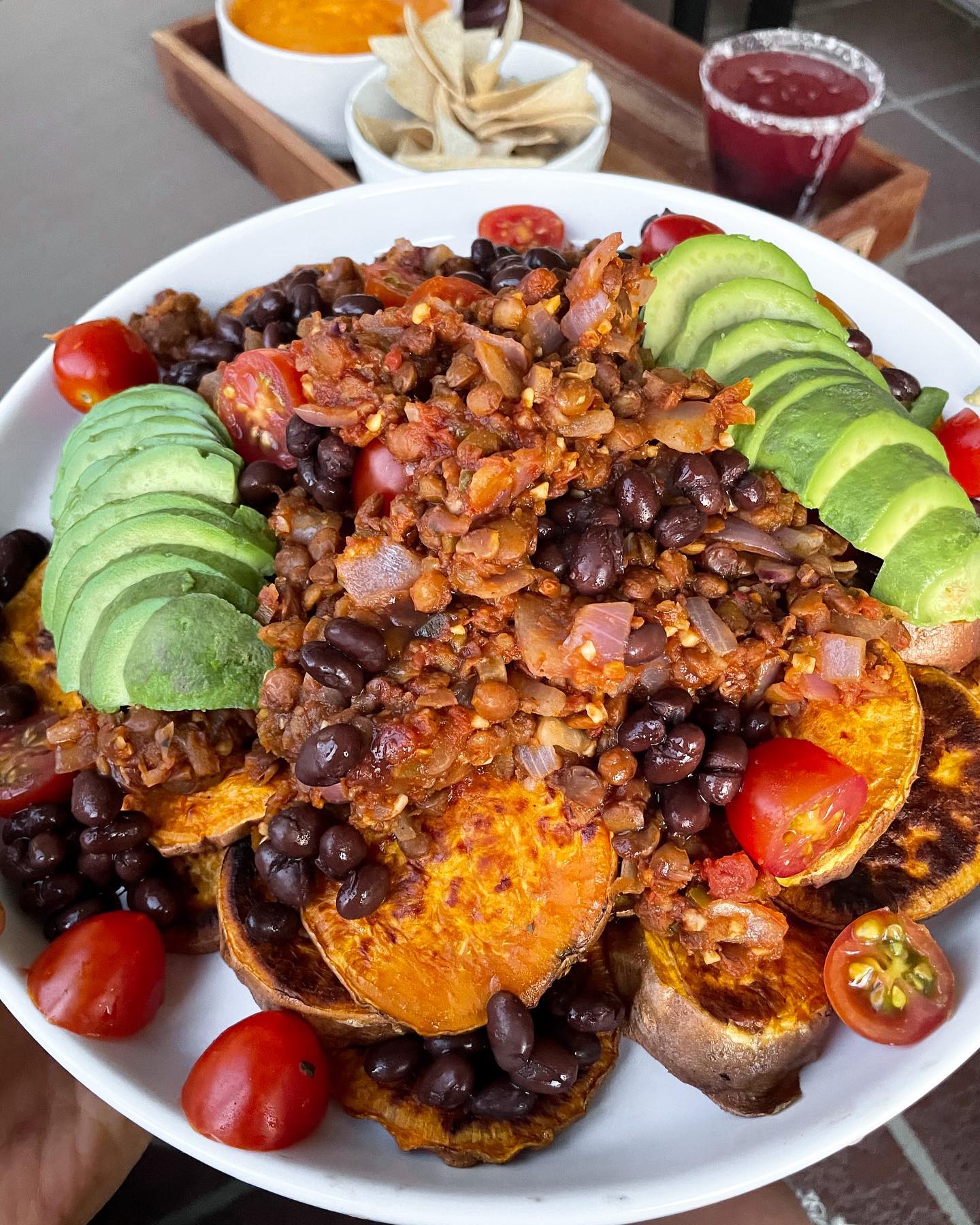 Blackberry Margarita Smash and Vegan Nachos with Queso