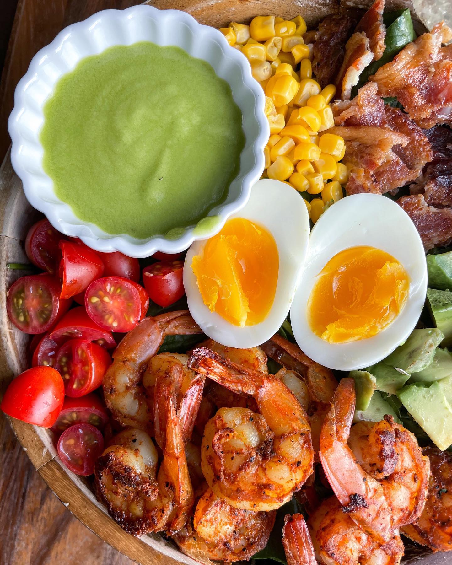 Shrimp Cobb Salads with Avocado Dressing