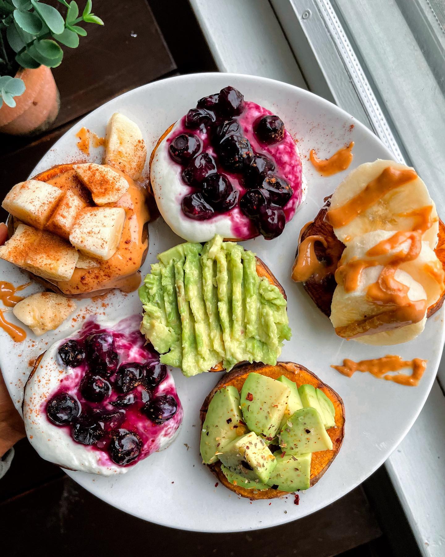 Mini Sweet Potato Toasts with Avocado and Yogurt