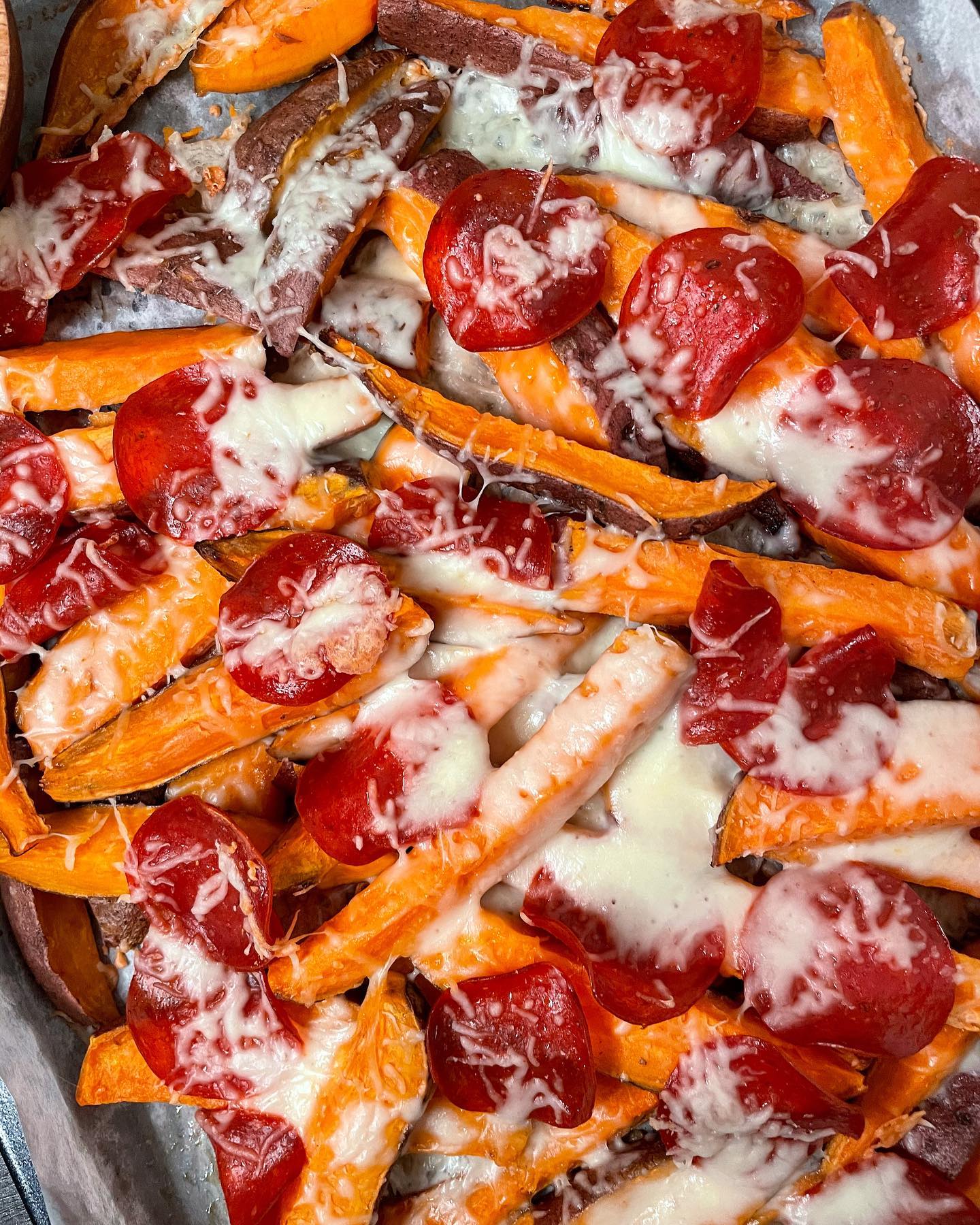 Pizza Fries: Sweet Potato Cheesy Delight