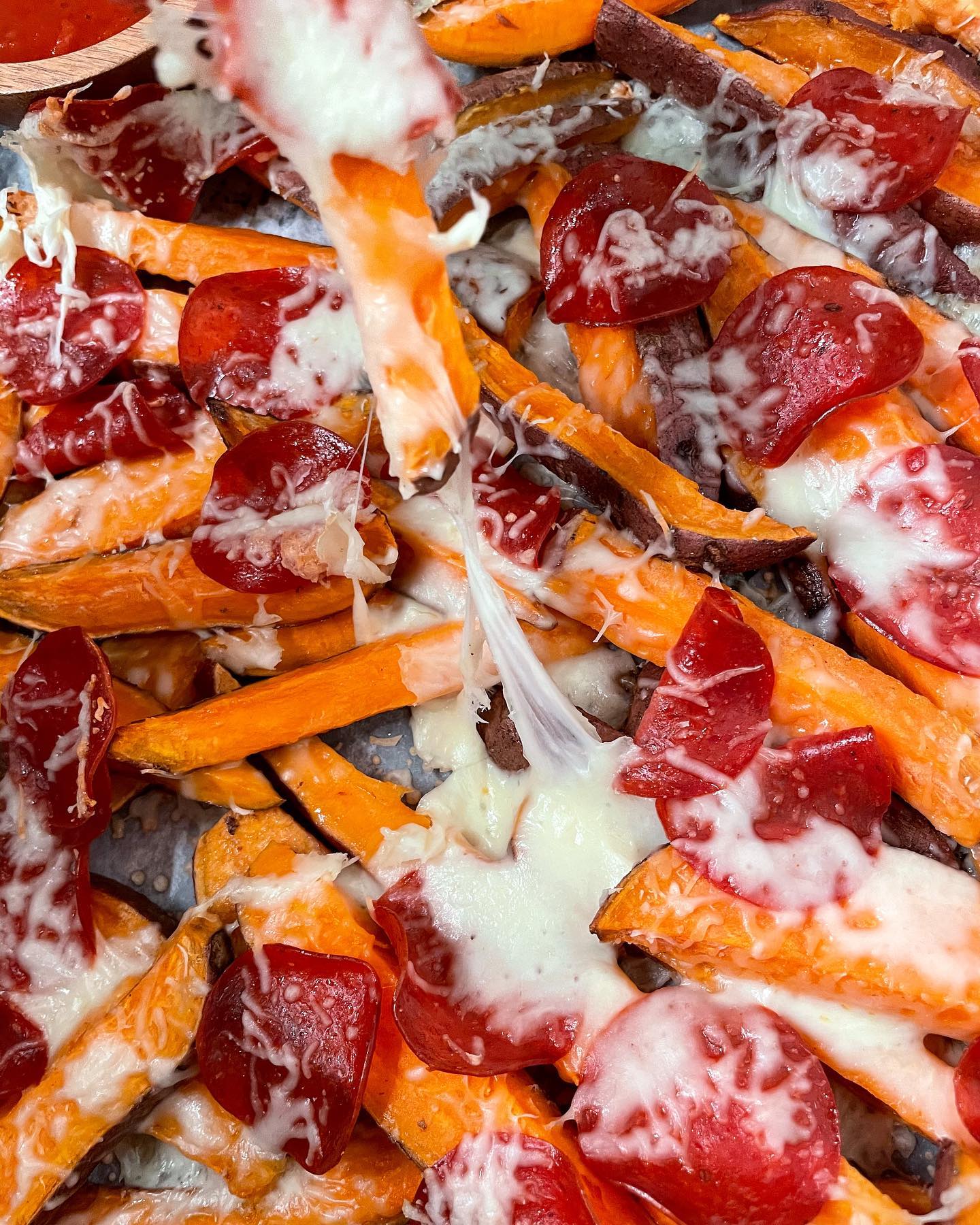 Pizza Fries: Sweet Potato Cheesy Delight