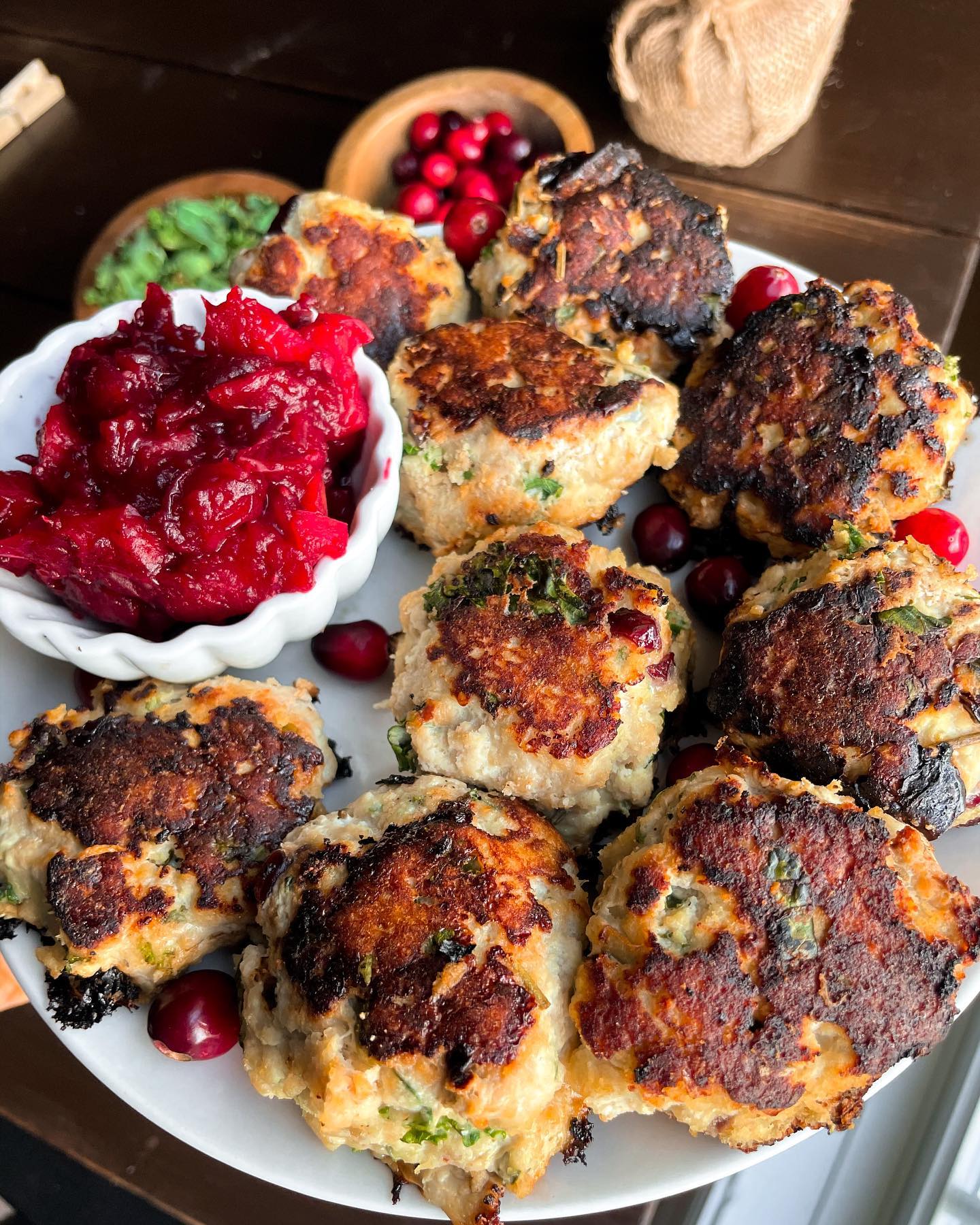Cranberry & Kale Chicken Meatballs with Cranberry Dipping Sauce
