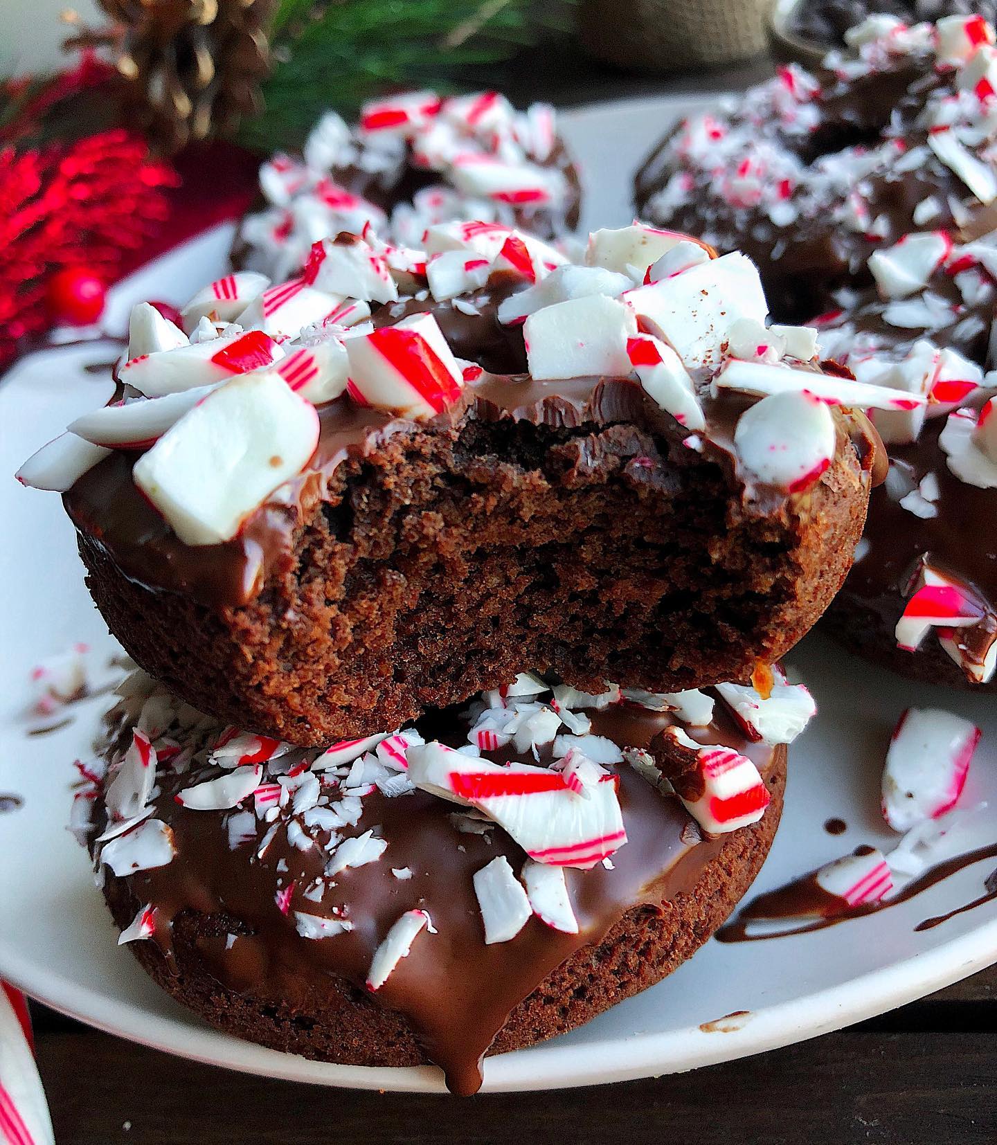 Festive Peppermint Chocolate Donuts