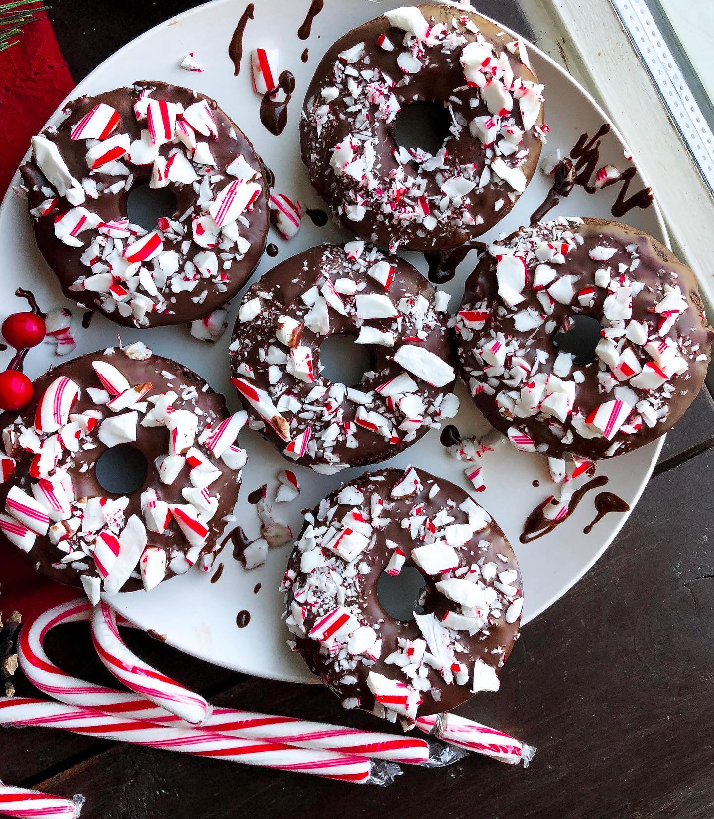 Festive Peppermint Chocolate Donuts