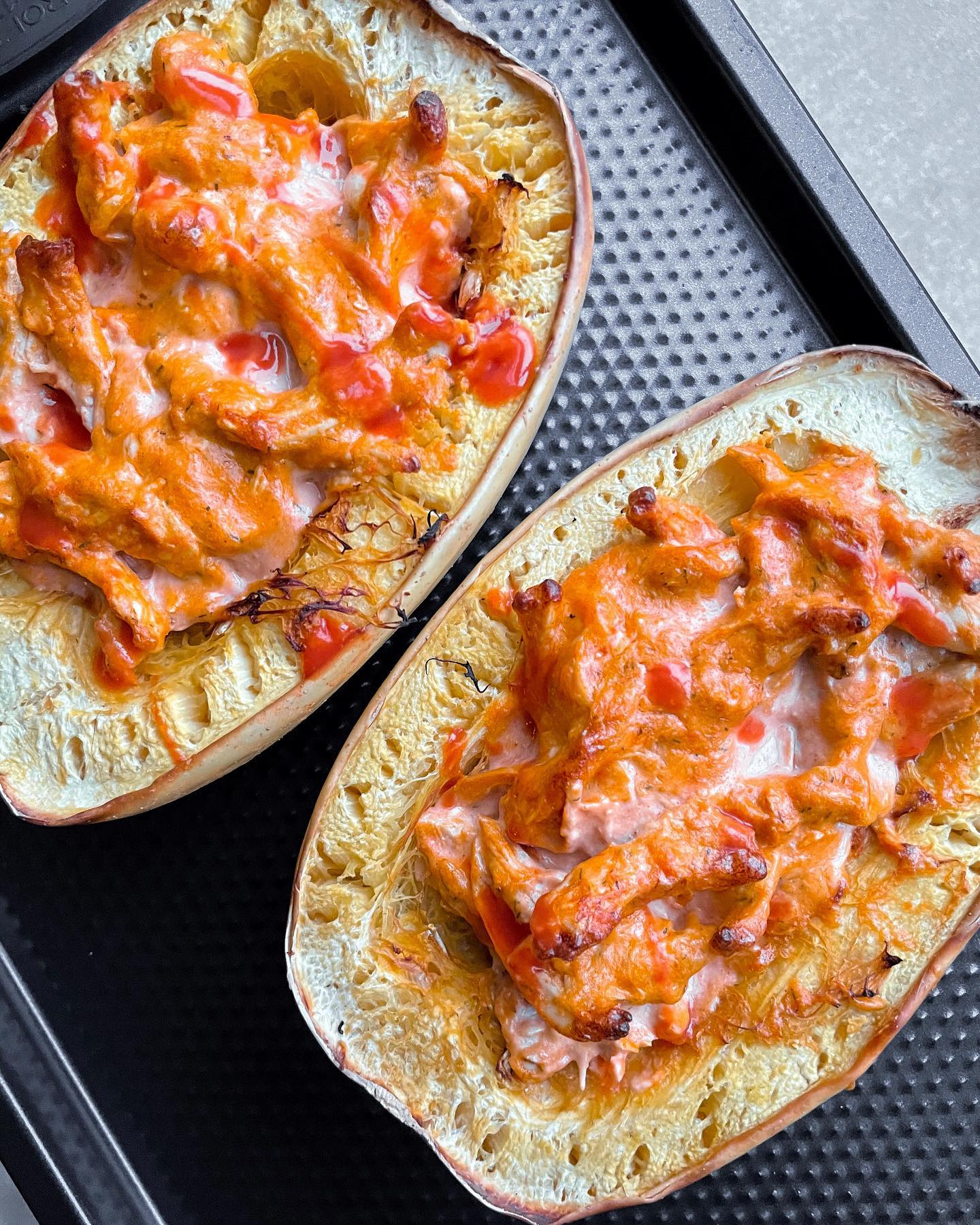 Buffalo Chicken Dip Stuffed Spaghetti Squash