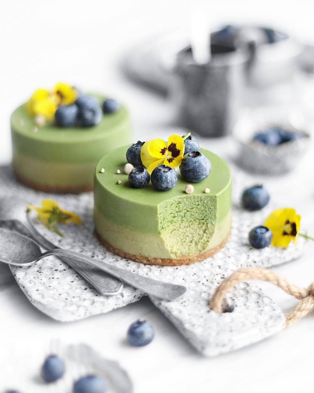 Matcha and Pandan Raw Cheesecake