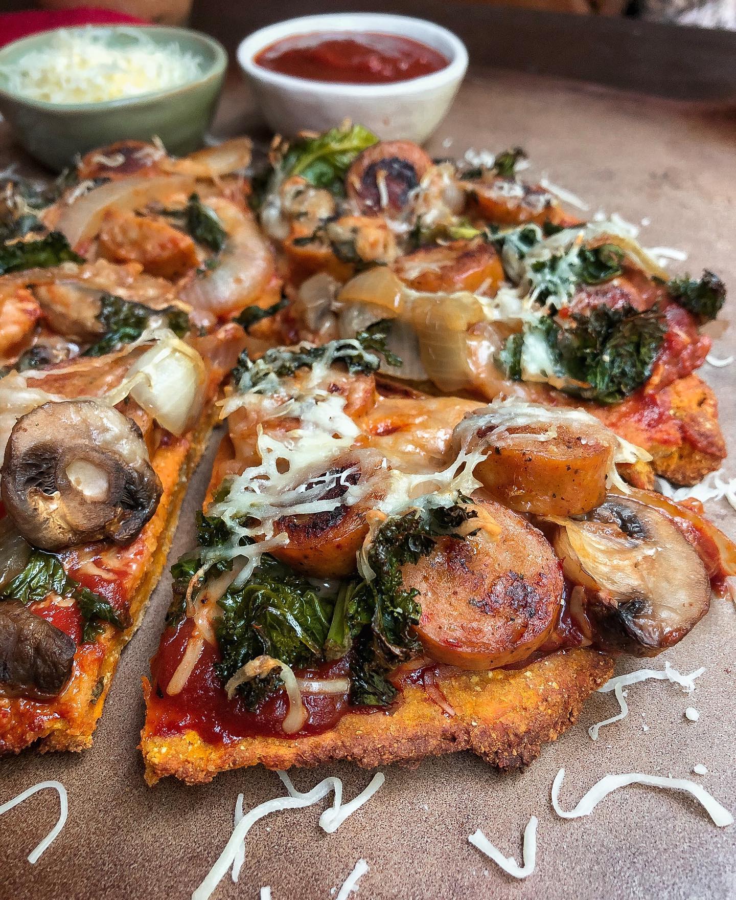 Chicken Sausage Sweet Potato Pizza