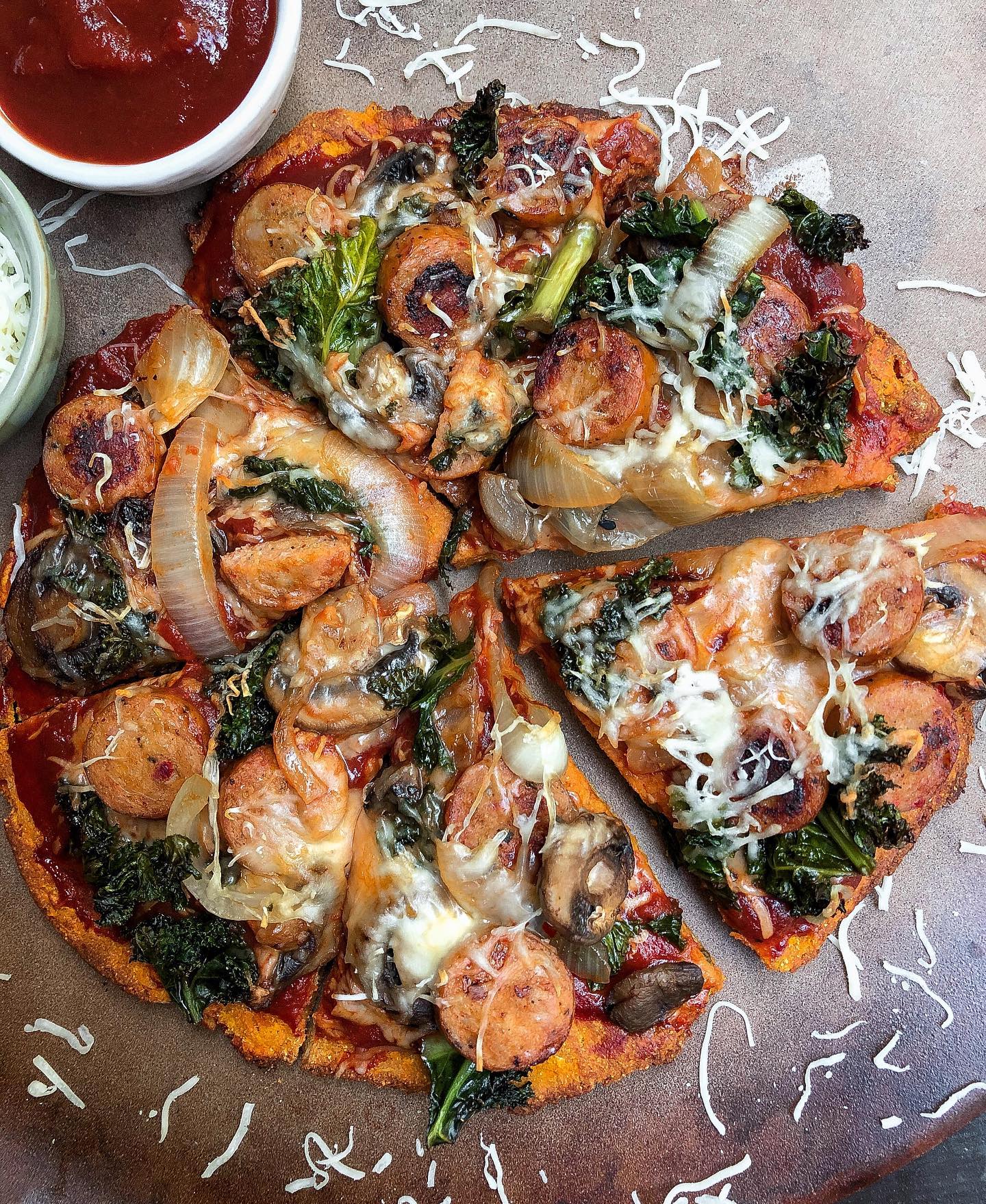 Chicken Sausage Sweet Potato Pizza