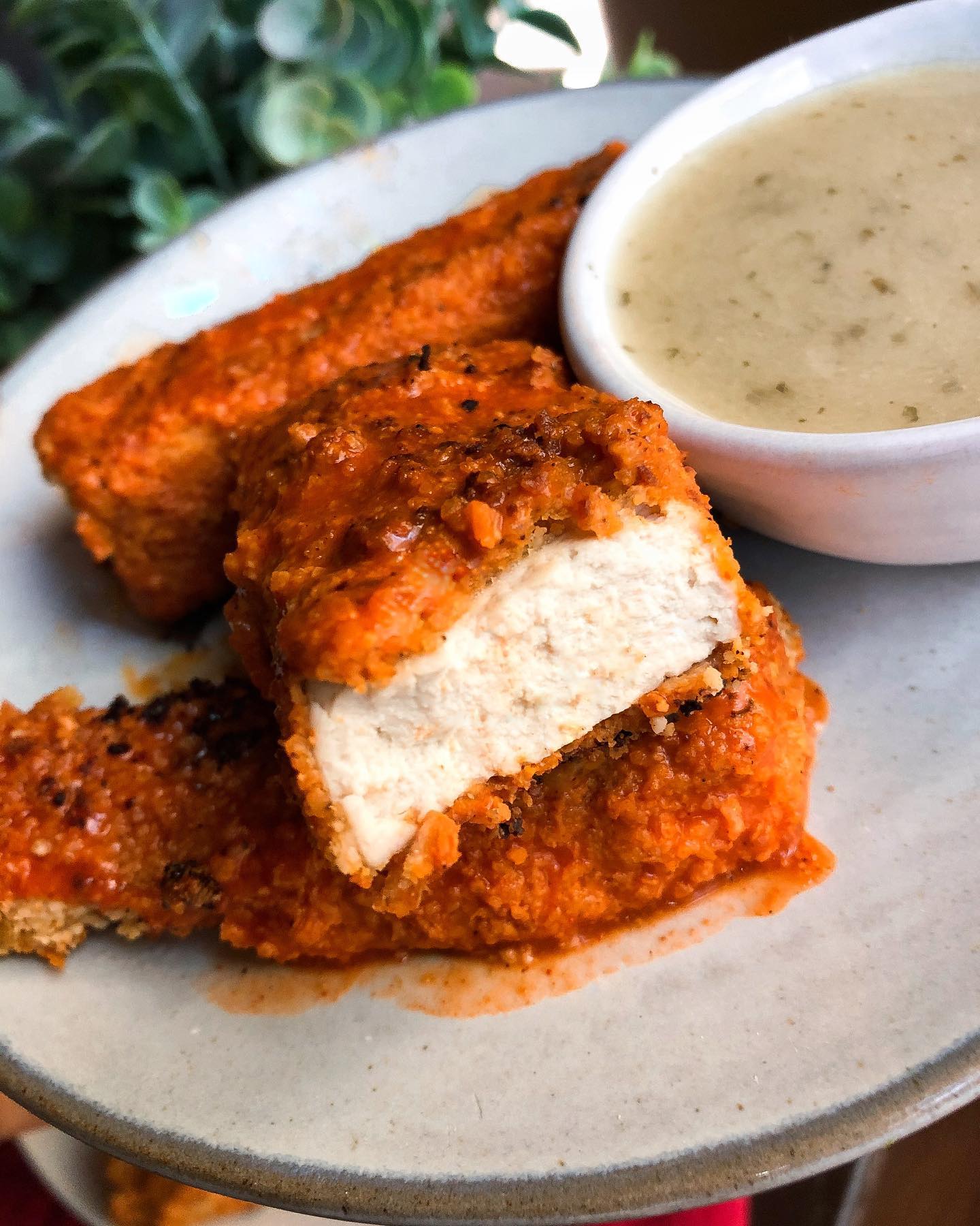 Crispy Tofu "Chicken" Fingers with Buffalo Sauce