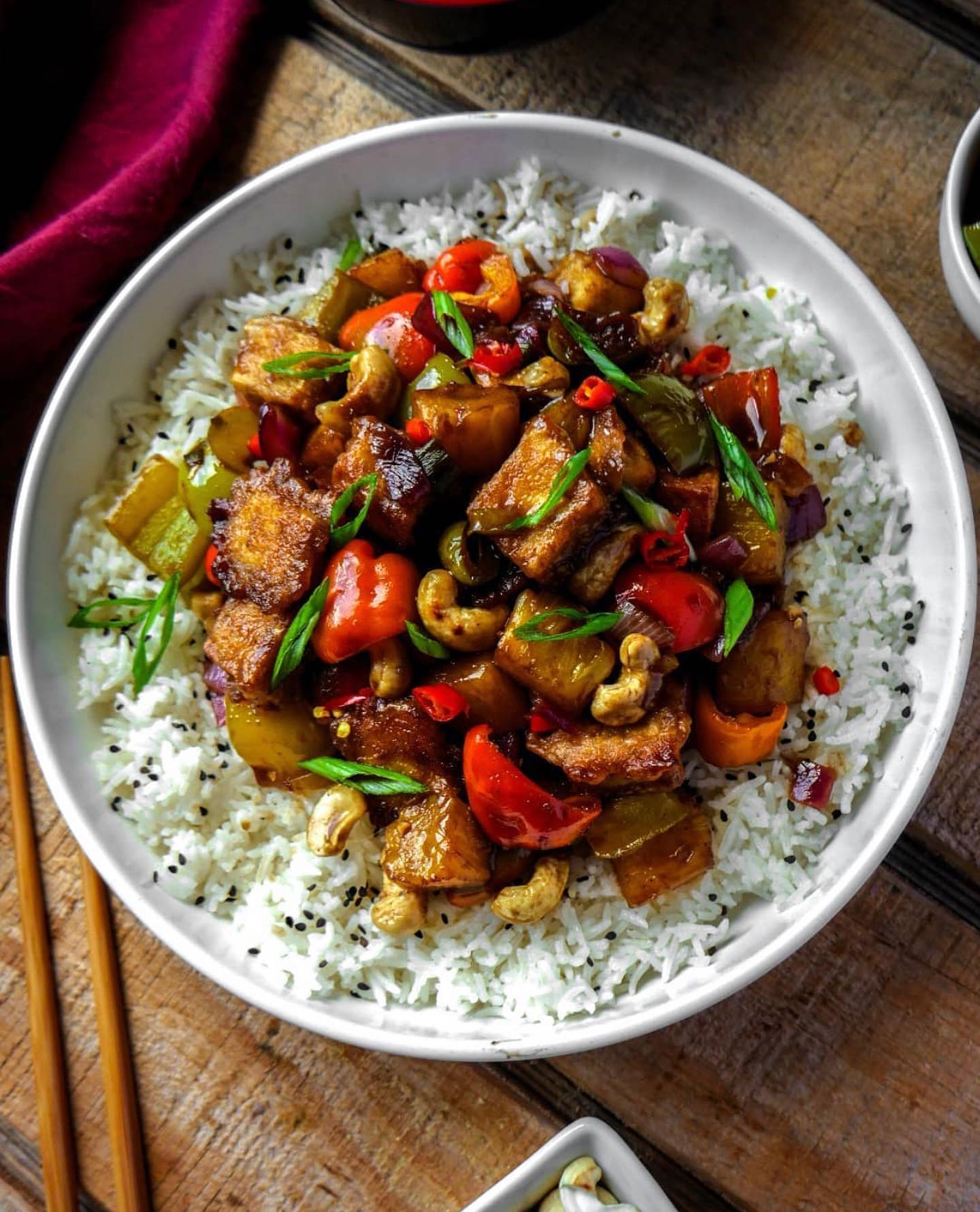 Vegan Cashew Pineapple Kung Pao Tofu