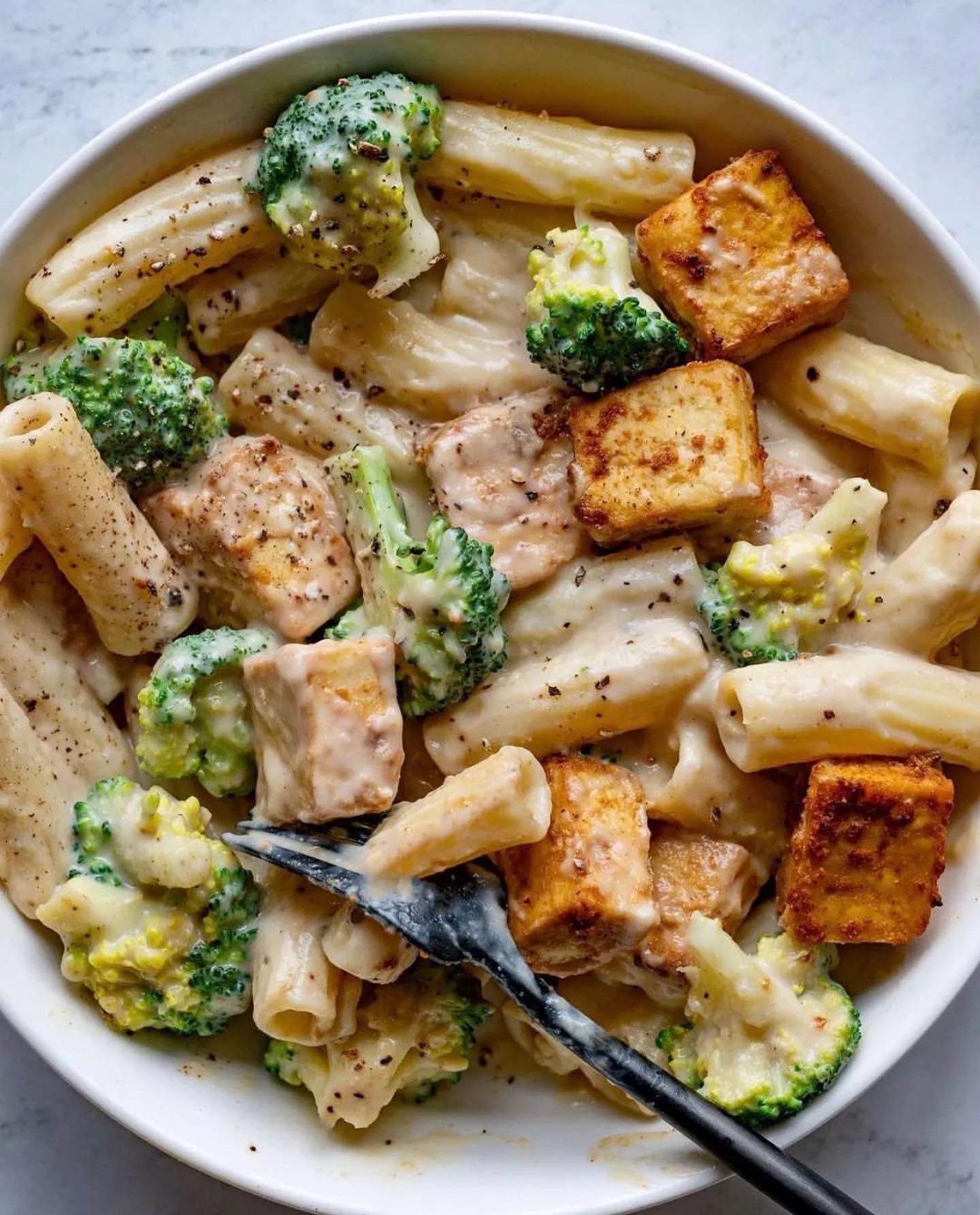 Creamy Vegan Pasta with Air Fryer Tofu