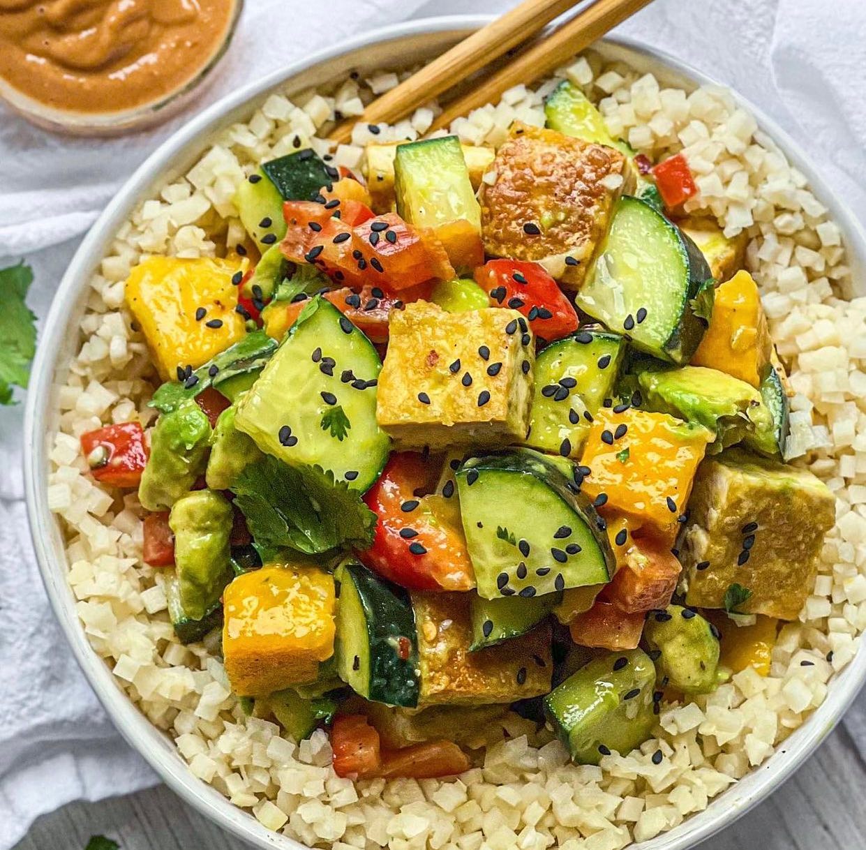 Crispy Cucumber Mango Tofu Bowls
