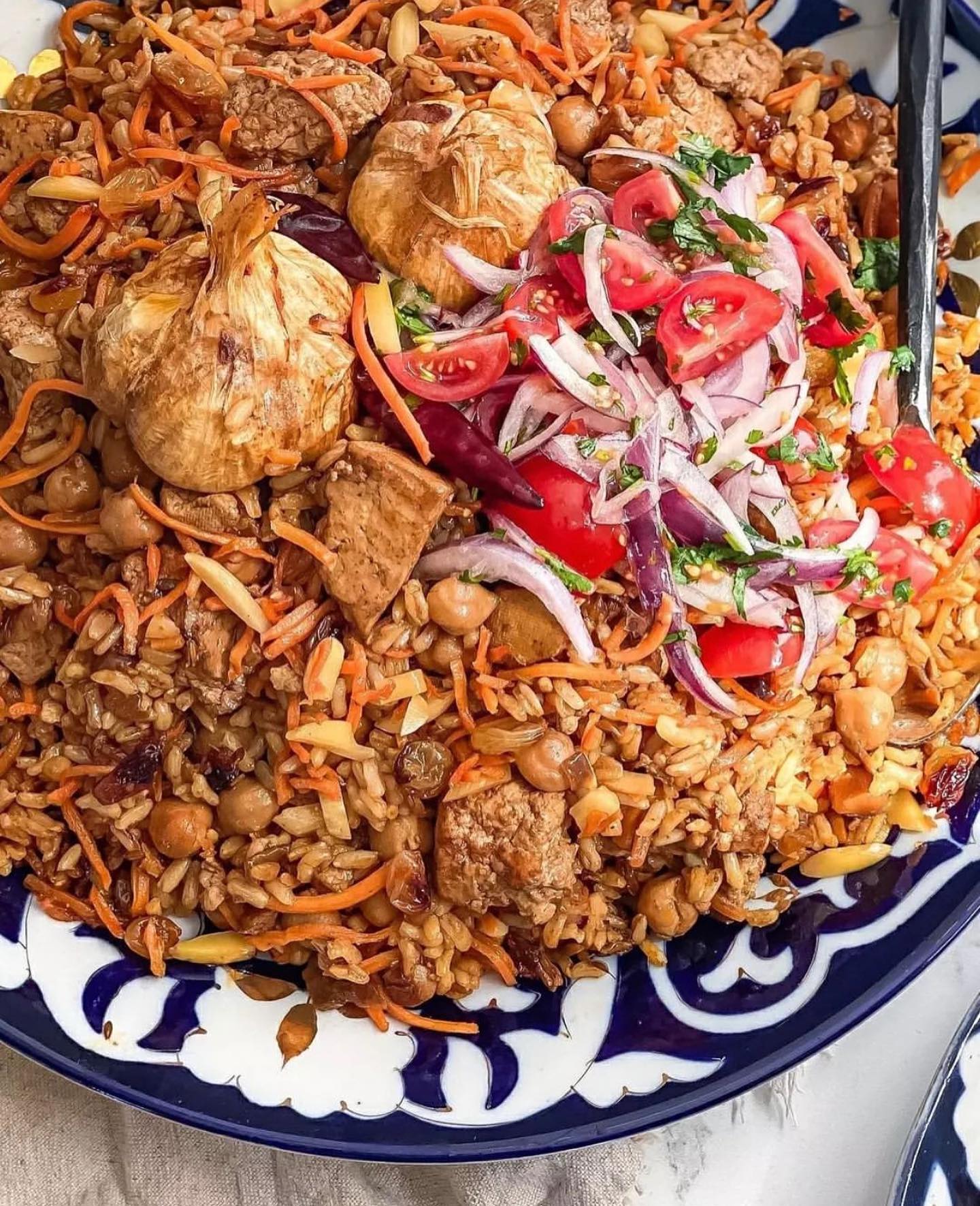Delicious Uzbek Palov with Tofu and Rice
