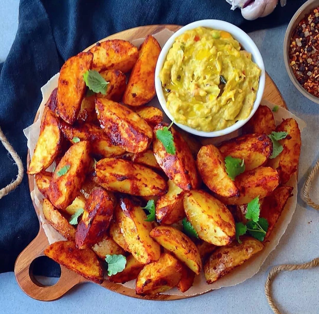 Baked Potato Wedges with Avocado Dip