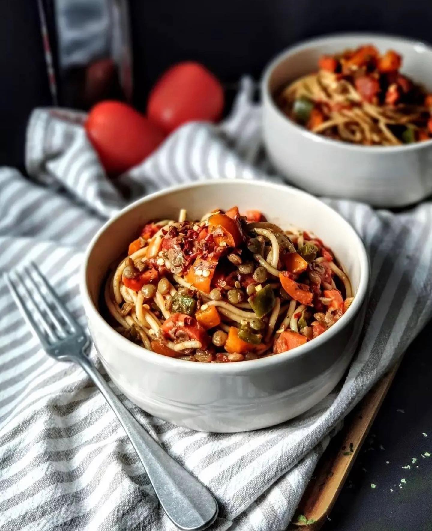 Basil Lentil Spaghetti with Vegetables