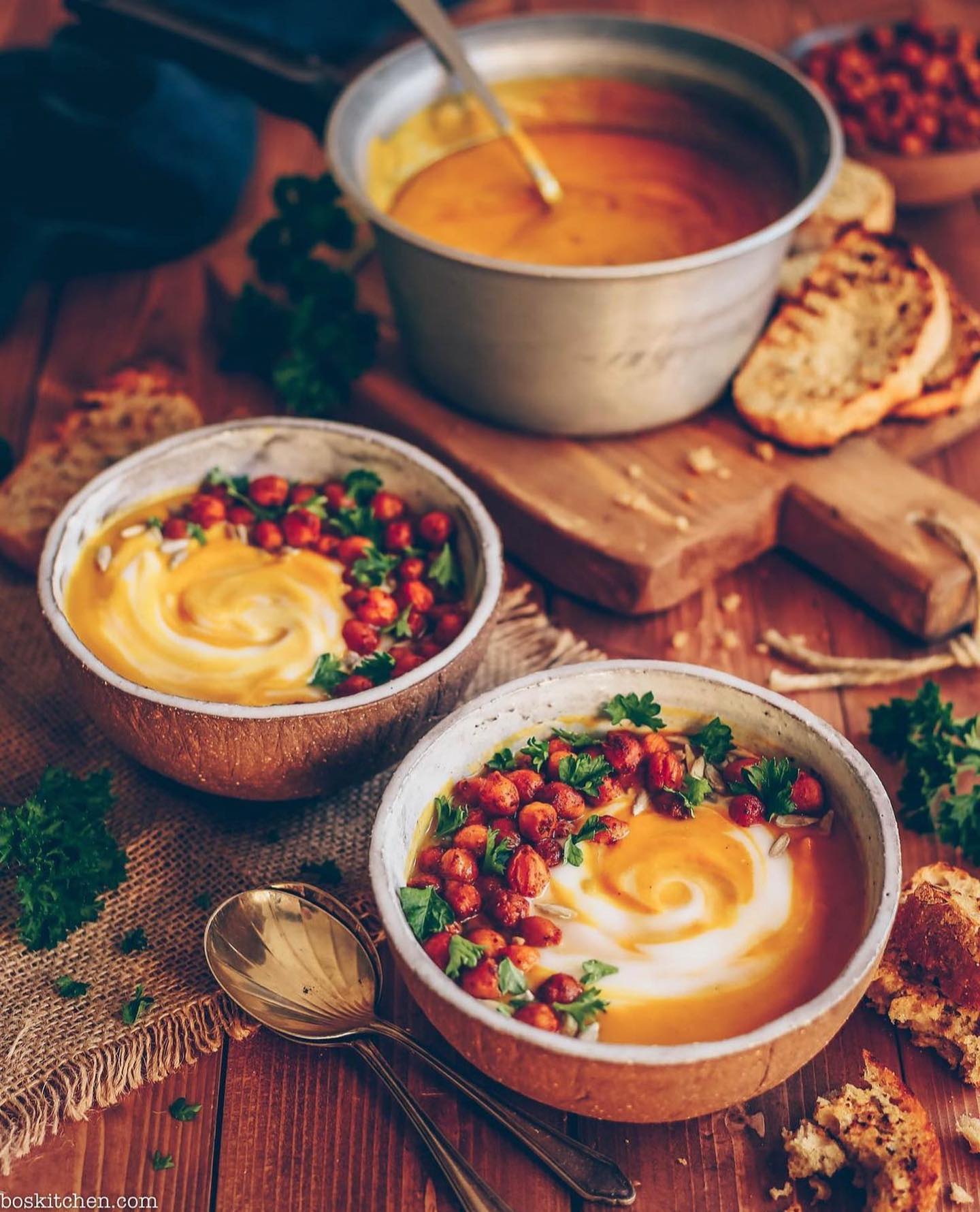 Roasted Squash Soup with Crispy Chickpeas