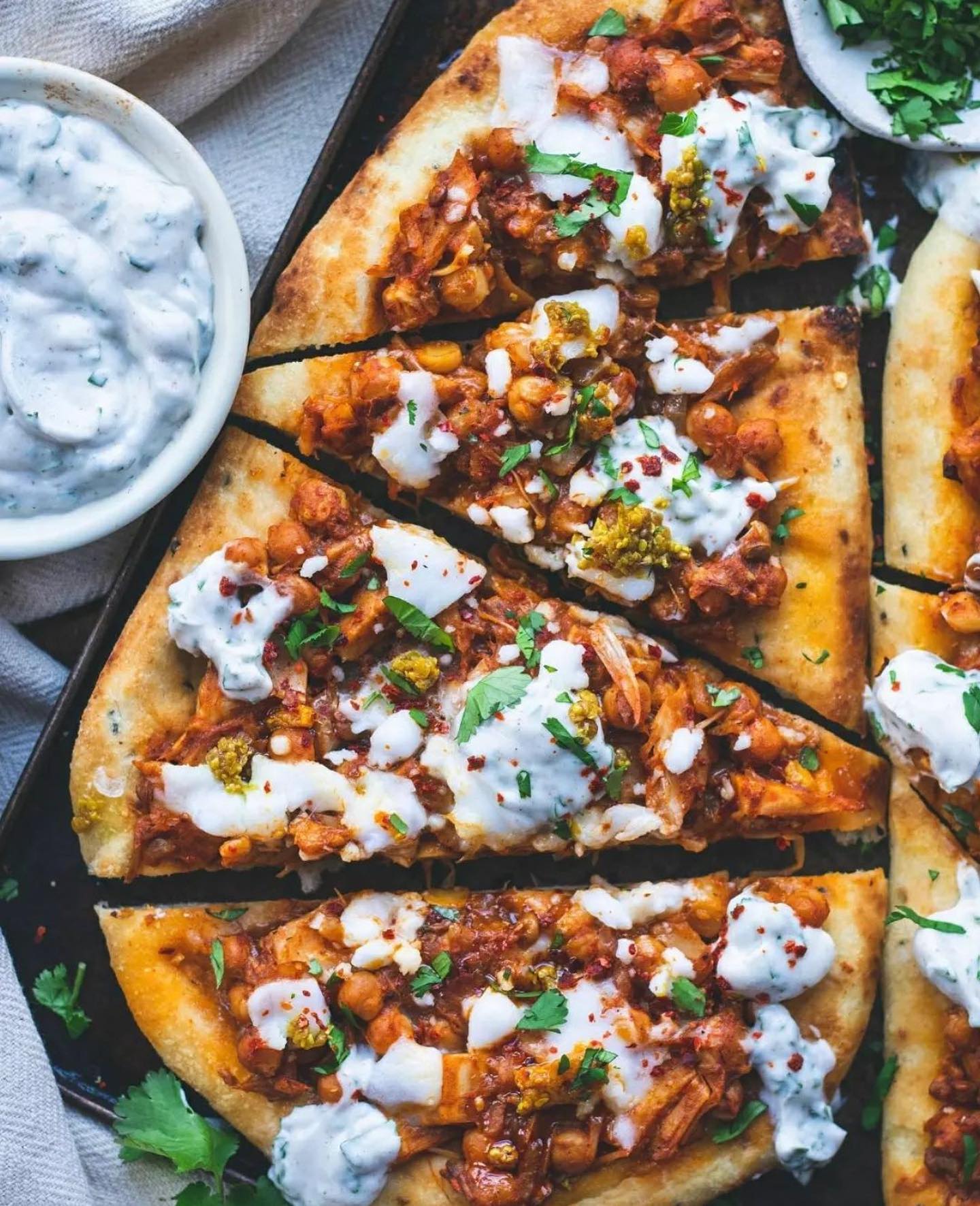Curried Jackfruit & Chickpea Naan Pizza