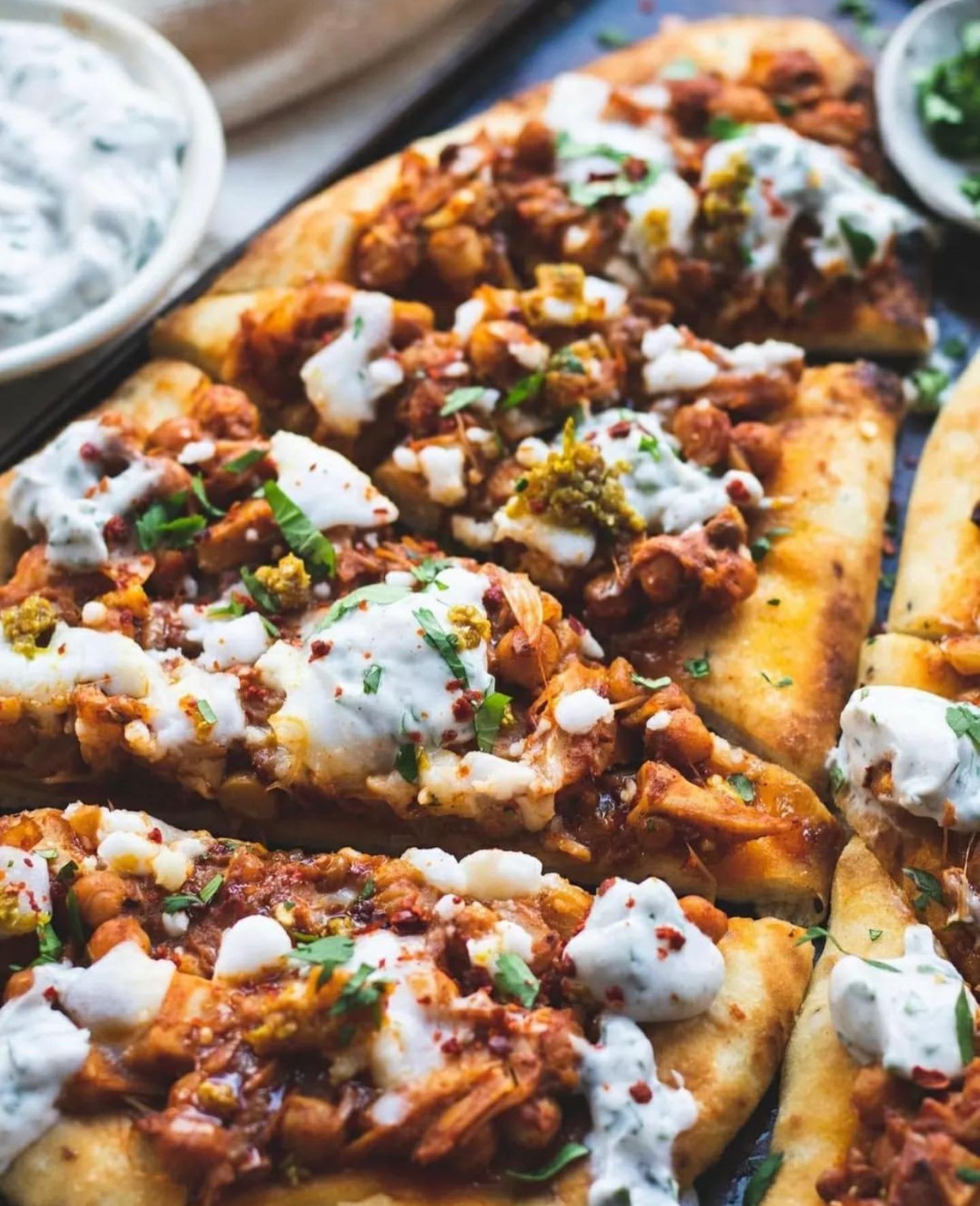 Curried Jackfruit & Chickpea Naan Pizza