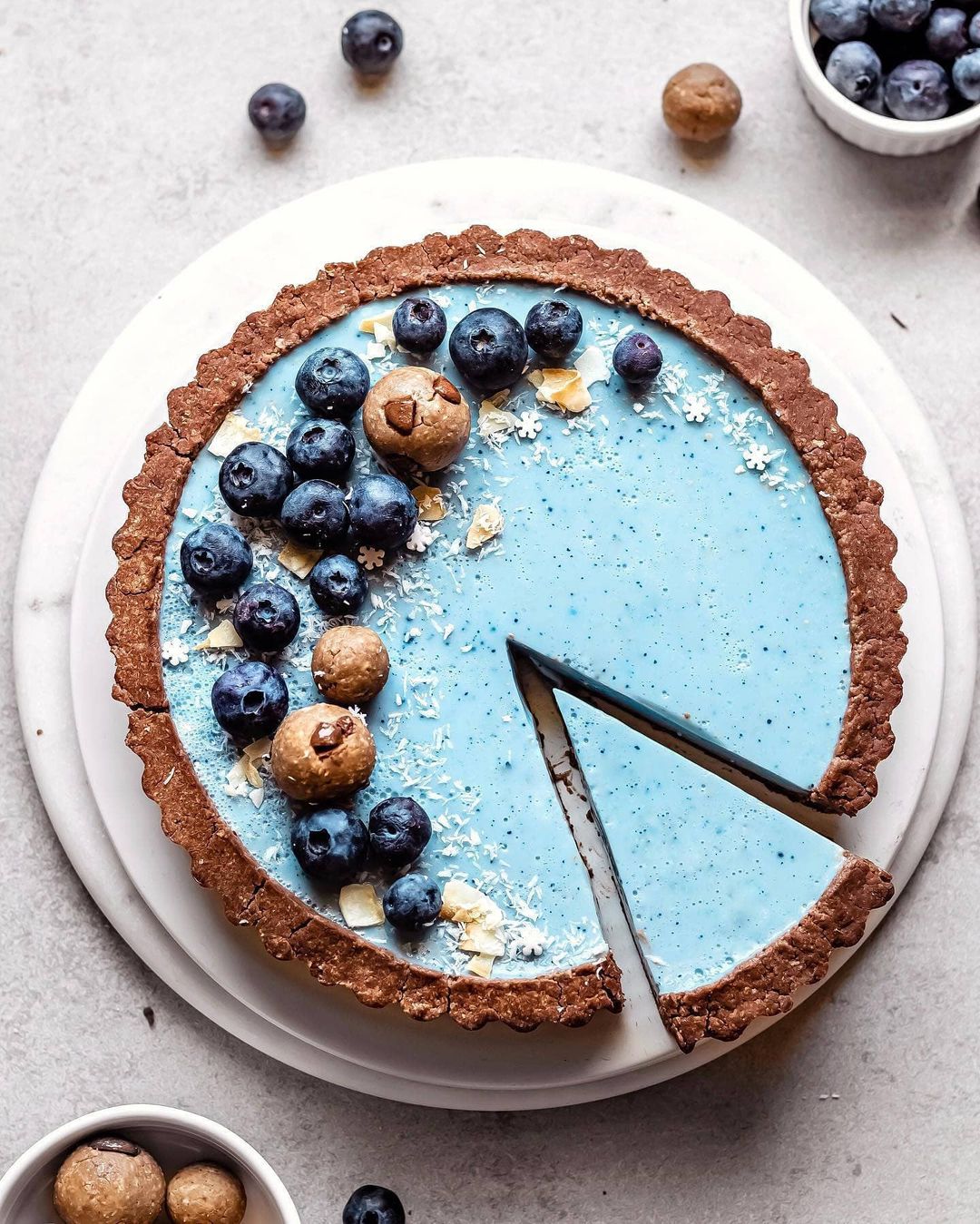Blue Coconut Tart with Blueberries and Cookie Dough
