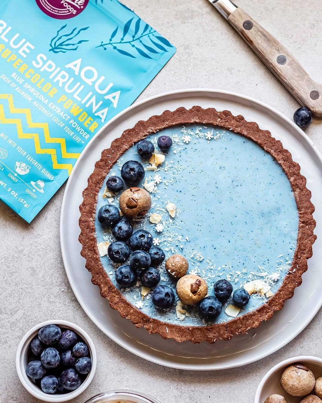 Blue Coconut Tart with Blueberries and Cookie Dough
