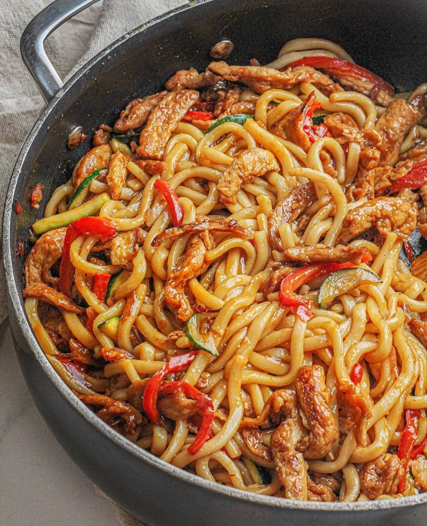 Udon Noodles with Soy Curls and Vegetables