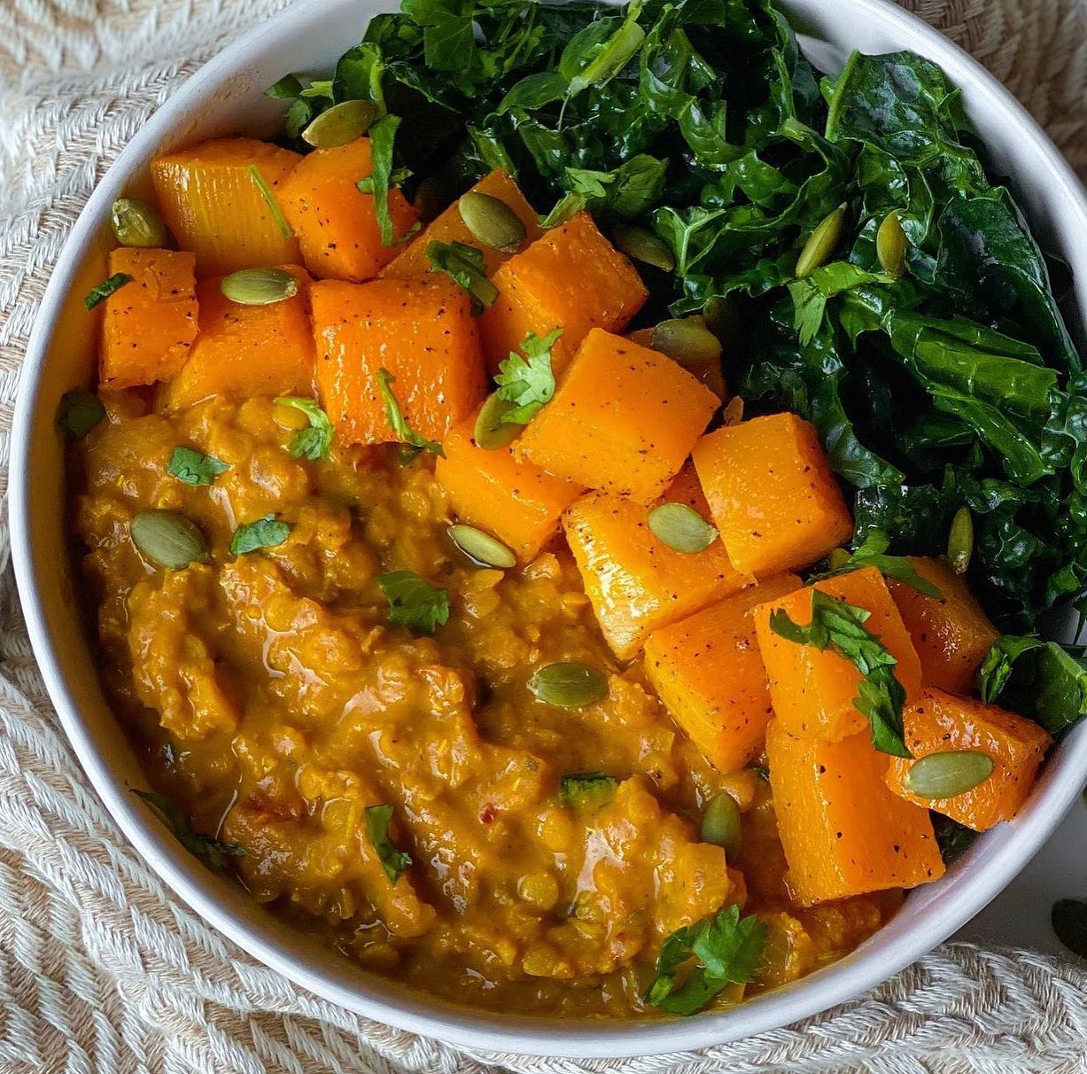 Creamy Lentil Curry with Roasted Butternut Squash