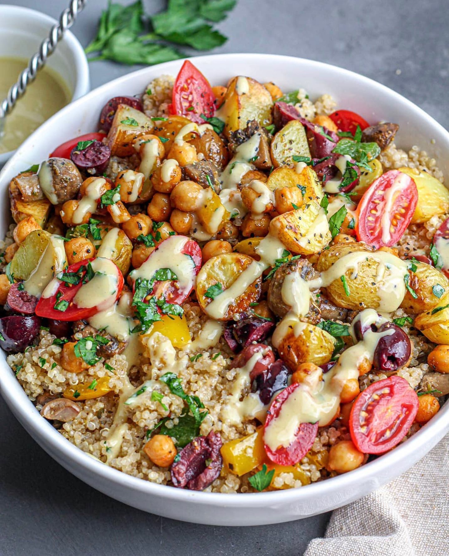 Roasted Potato and Quinoa Salad with Vegan Dressing