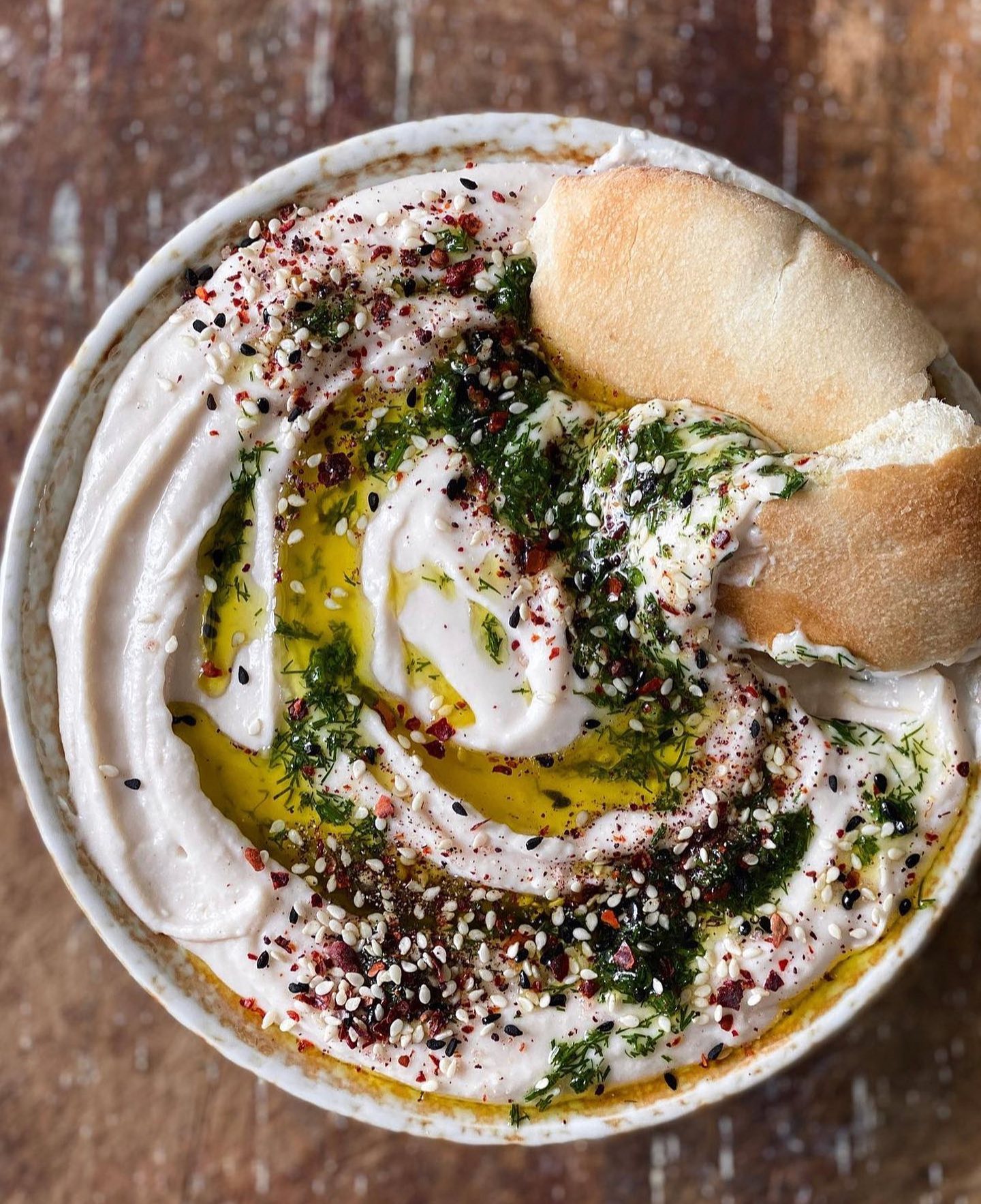 White Bean Dip with Dill Oil and Bagel Seasoning
